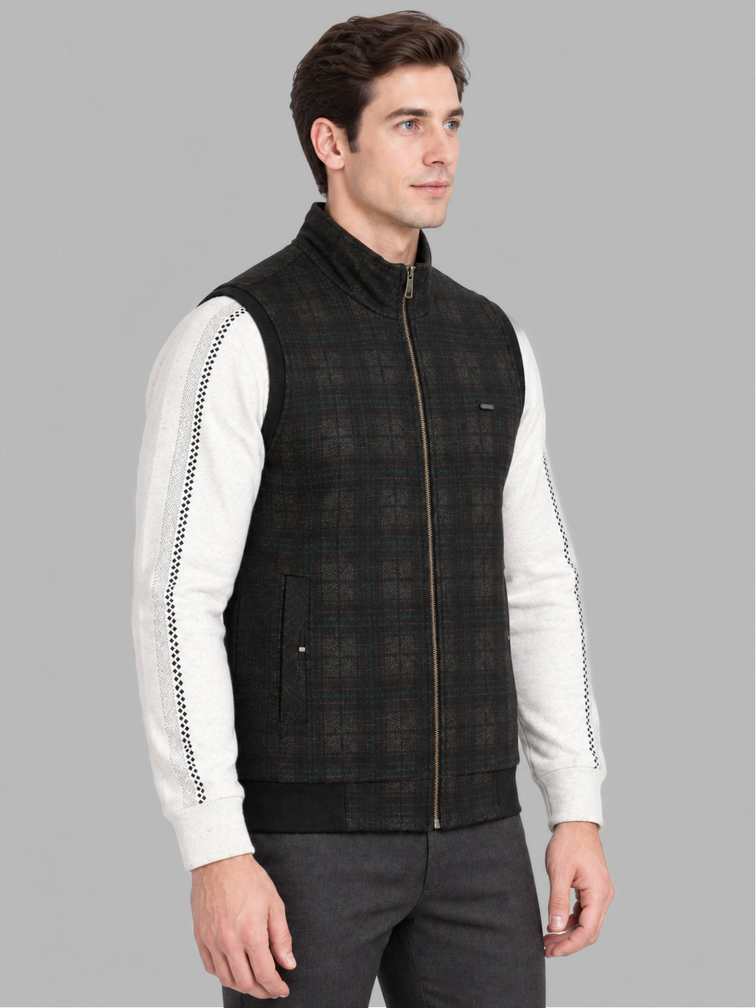 Men Brown Solid Sleeveless Reversible Jacket