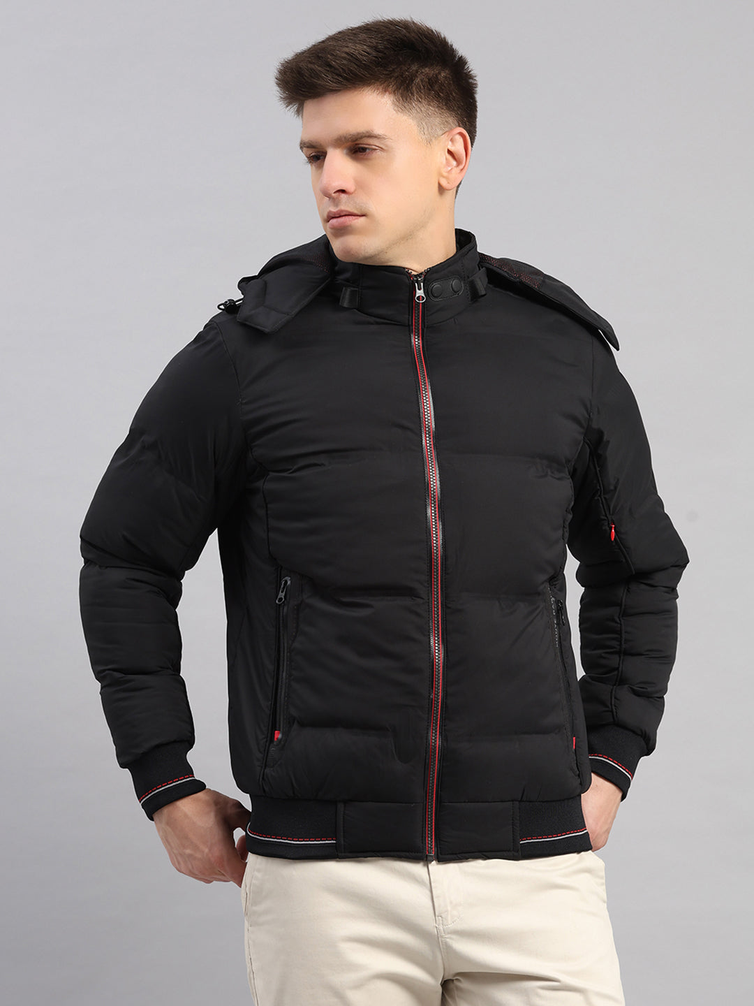 Men Black Smart Hooded Jacket with Integrated Magnetic Earphones