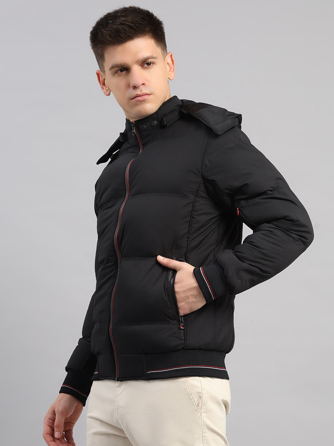 Men Black Smart Hooded Jacket with Integrated Magnetic Earphones