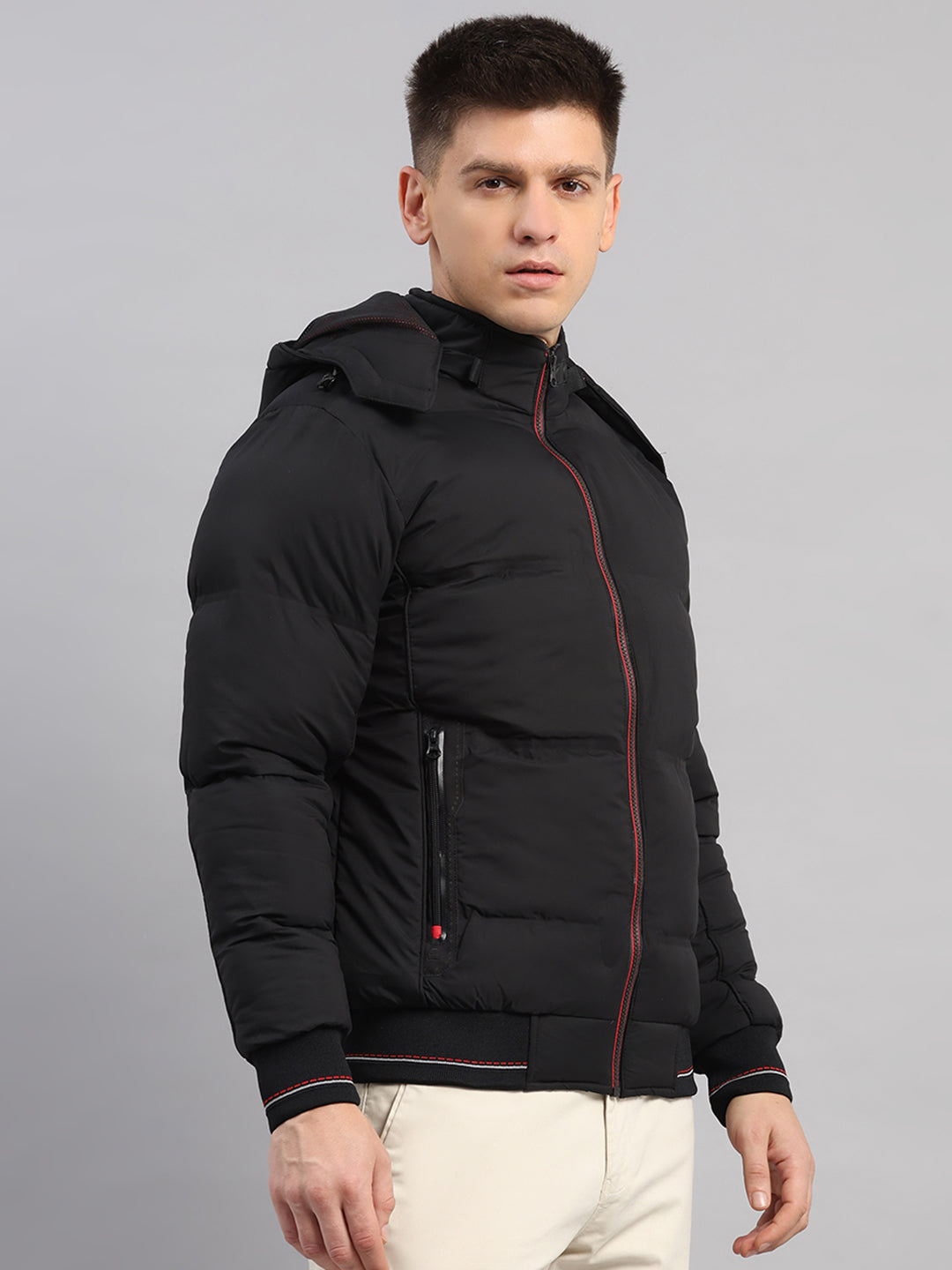 Men Black Smart Hooded Jacket with Integrated Magnetic Earphones