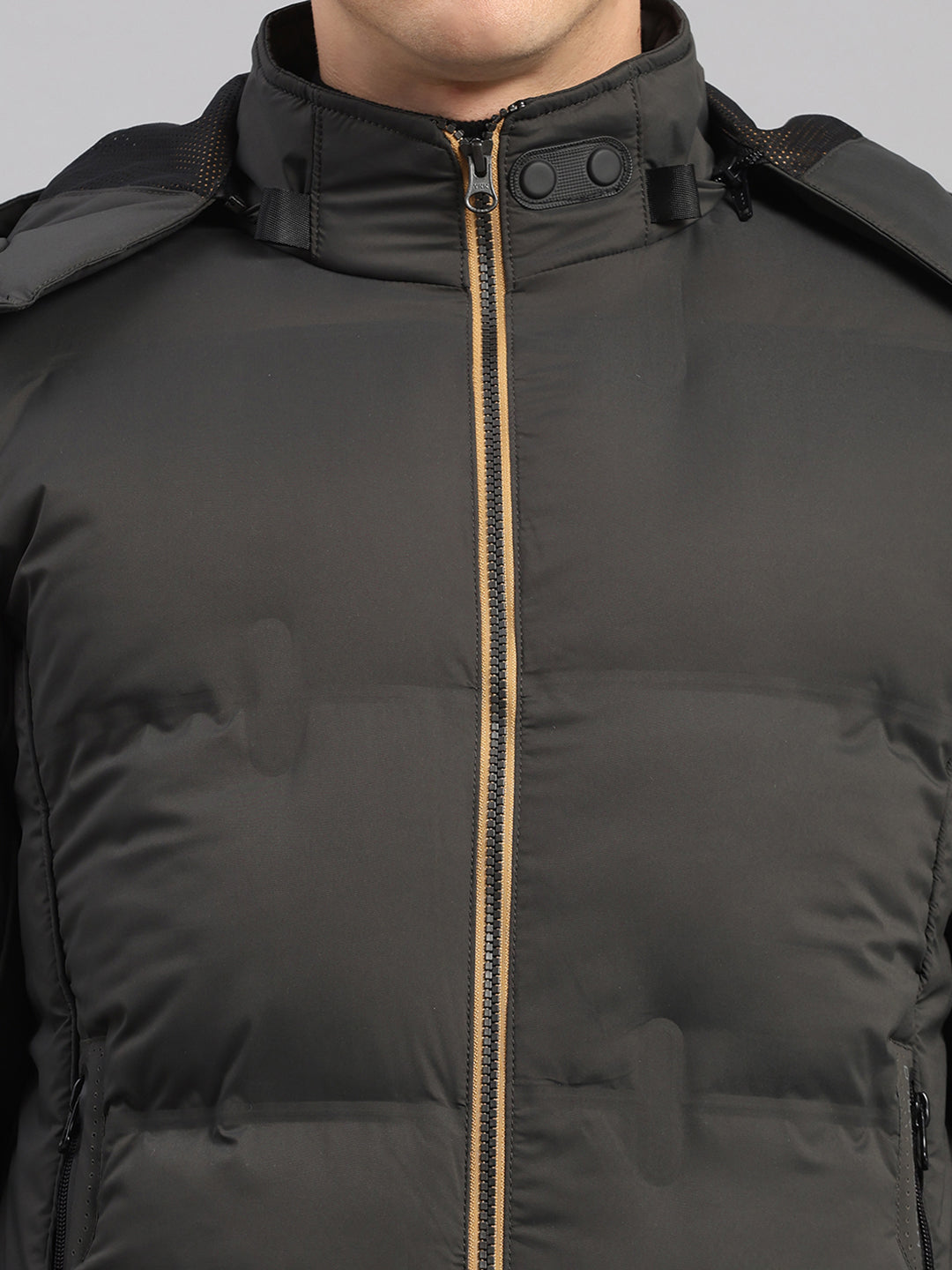 Men Olive Smart Hooded Jacket with Integrated Magnetic Earphones