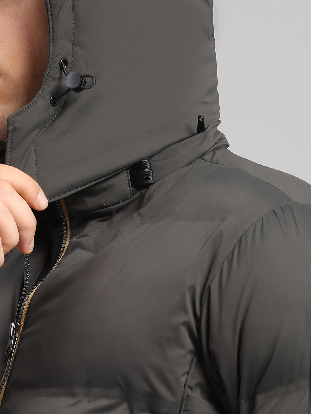 Men Olive Smart Hooded Jacket with Integrated Magnetic Earphones