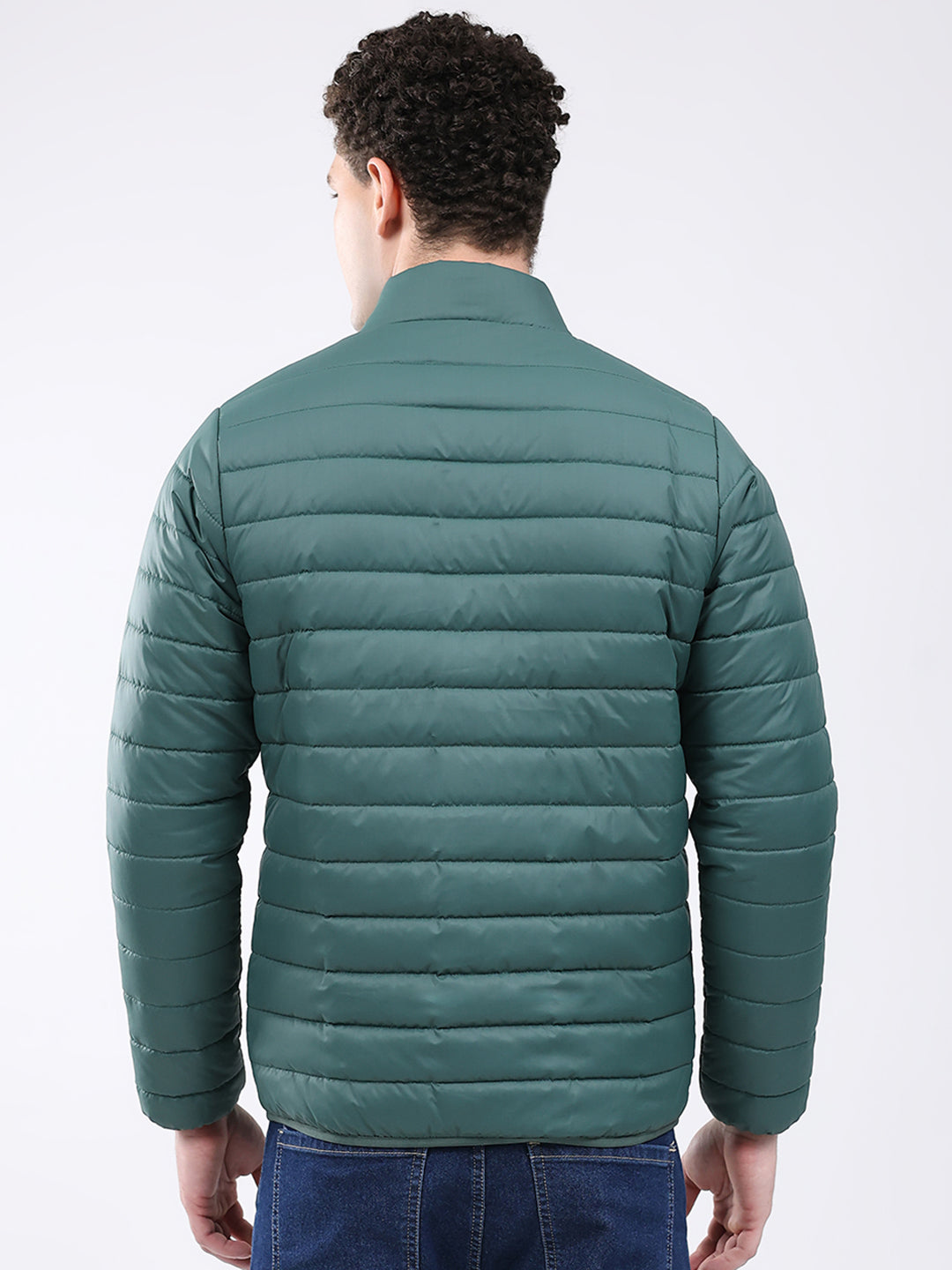 Men Dark Green Solid Collar Full Sleeve Jacket
