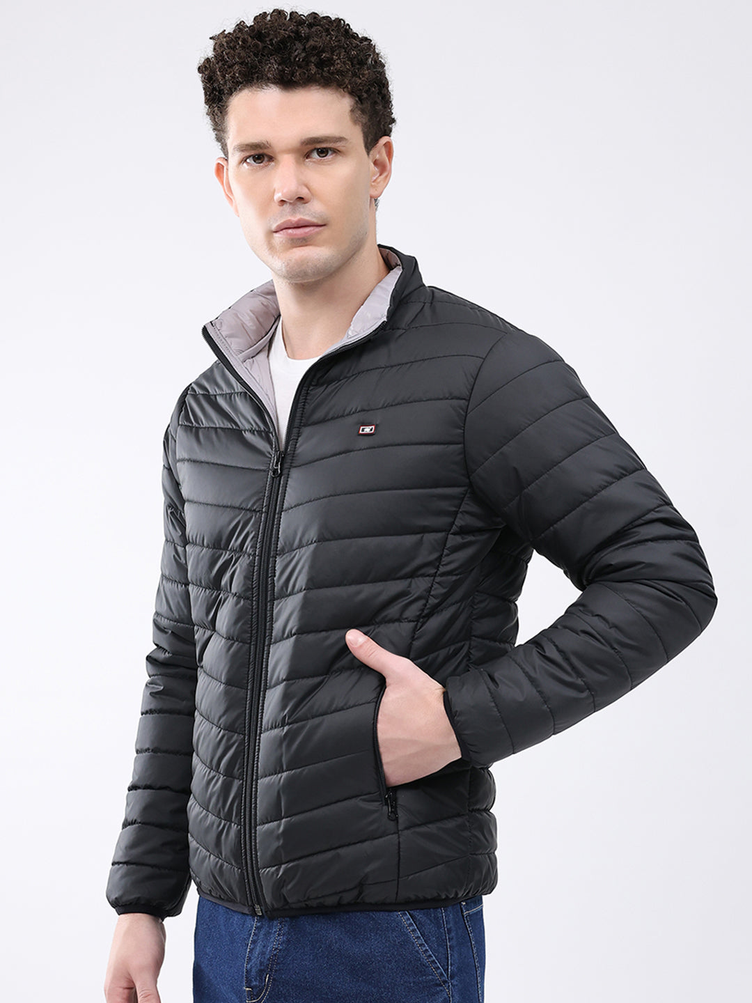 Men Black Solid Collar Full Sleeve Jacket