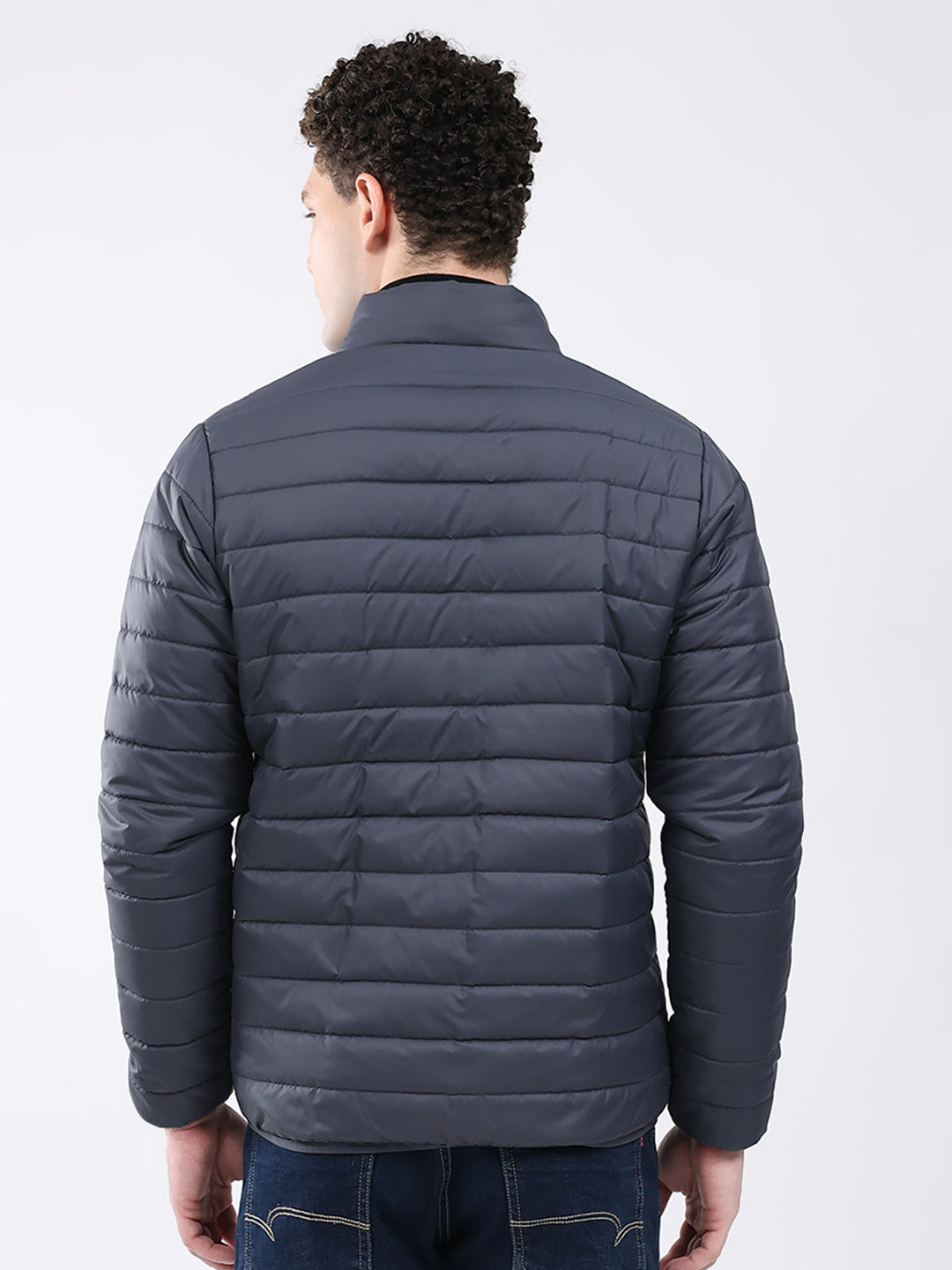 Men Blue Solid Collar Full Sleeve Jacket