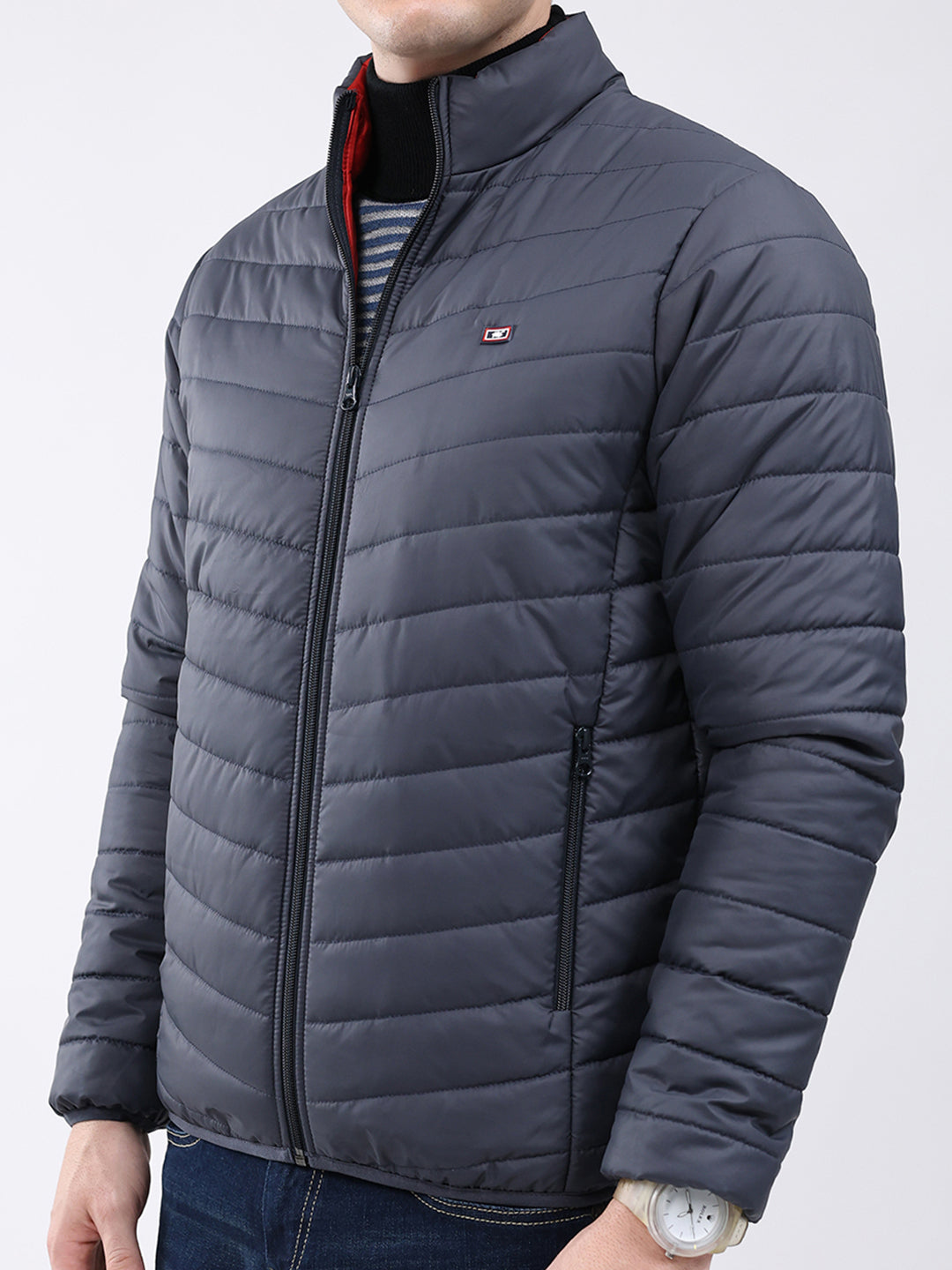Men Blue Solid Collar Full Sleeve Jacket