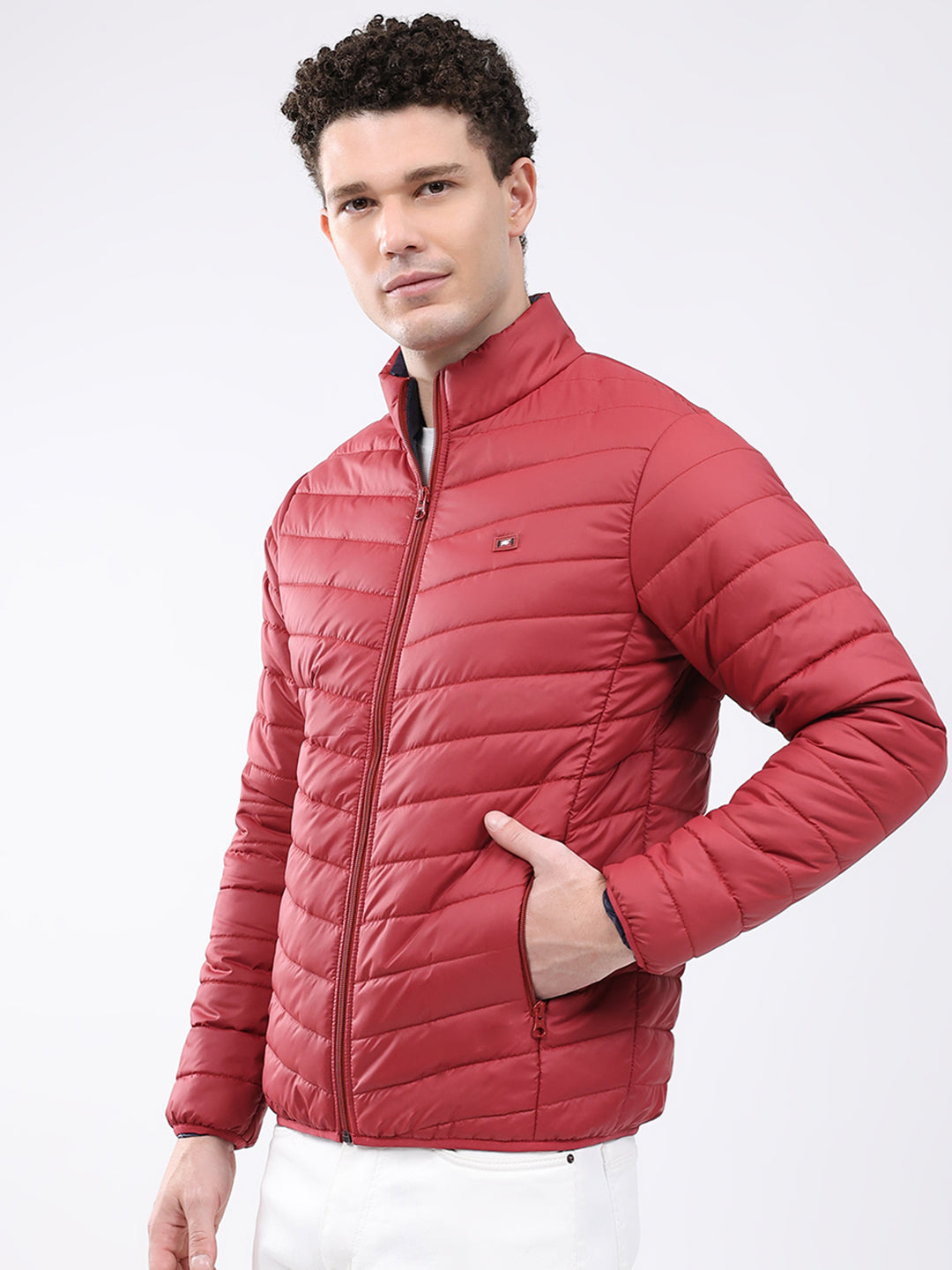 Men Maroon Solid Collar Full Sleeve Jacket