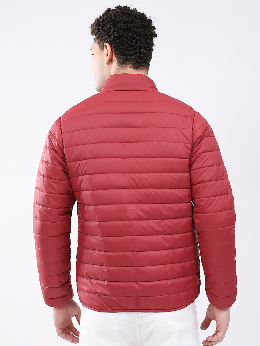 Men Maroon Solid Collar Full Sleeve Jacket