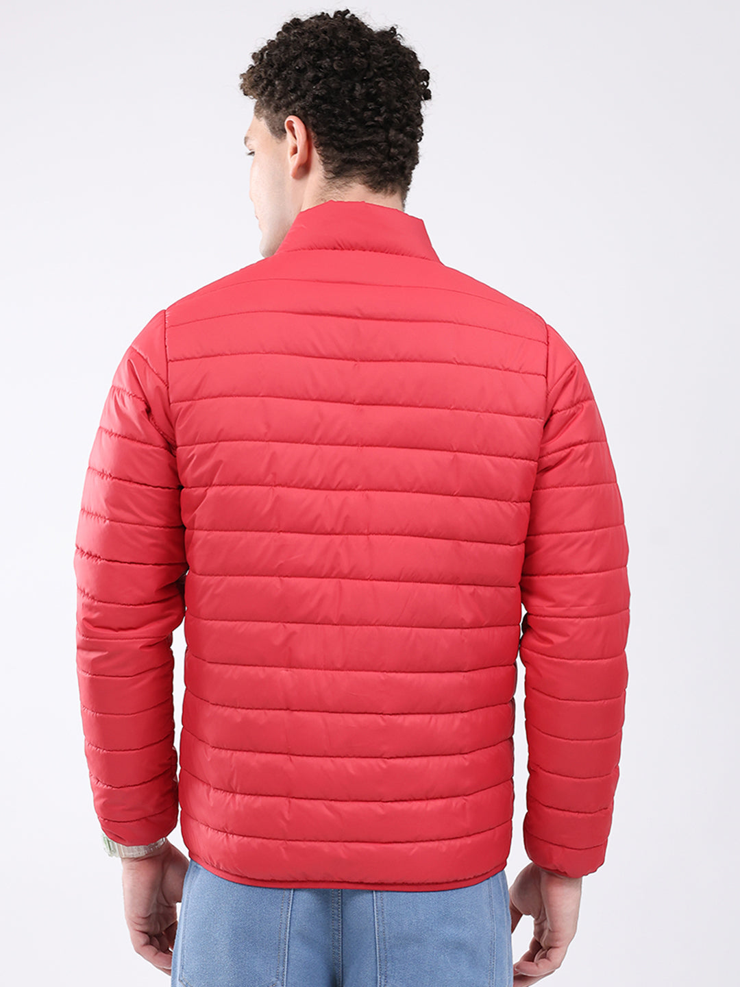 Men Red Solid Collar Full Sleeve Jacket