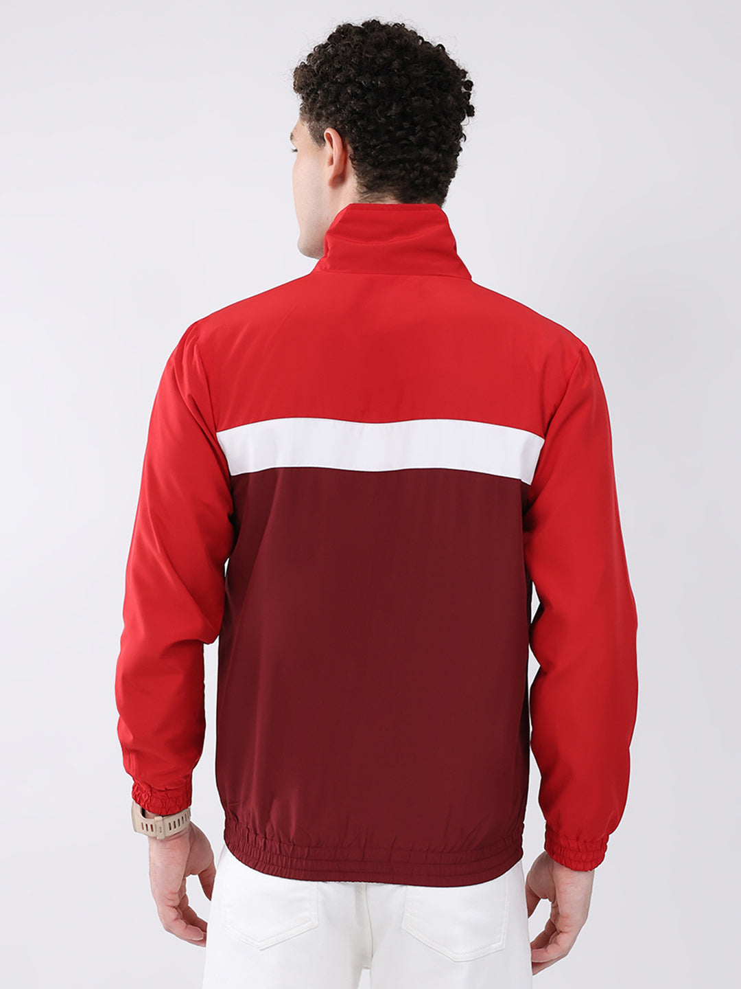 Men Maroon Printed Collar Full Sleeve Jacket