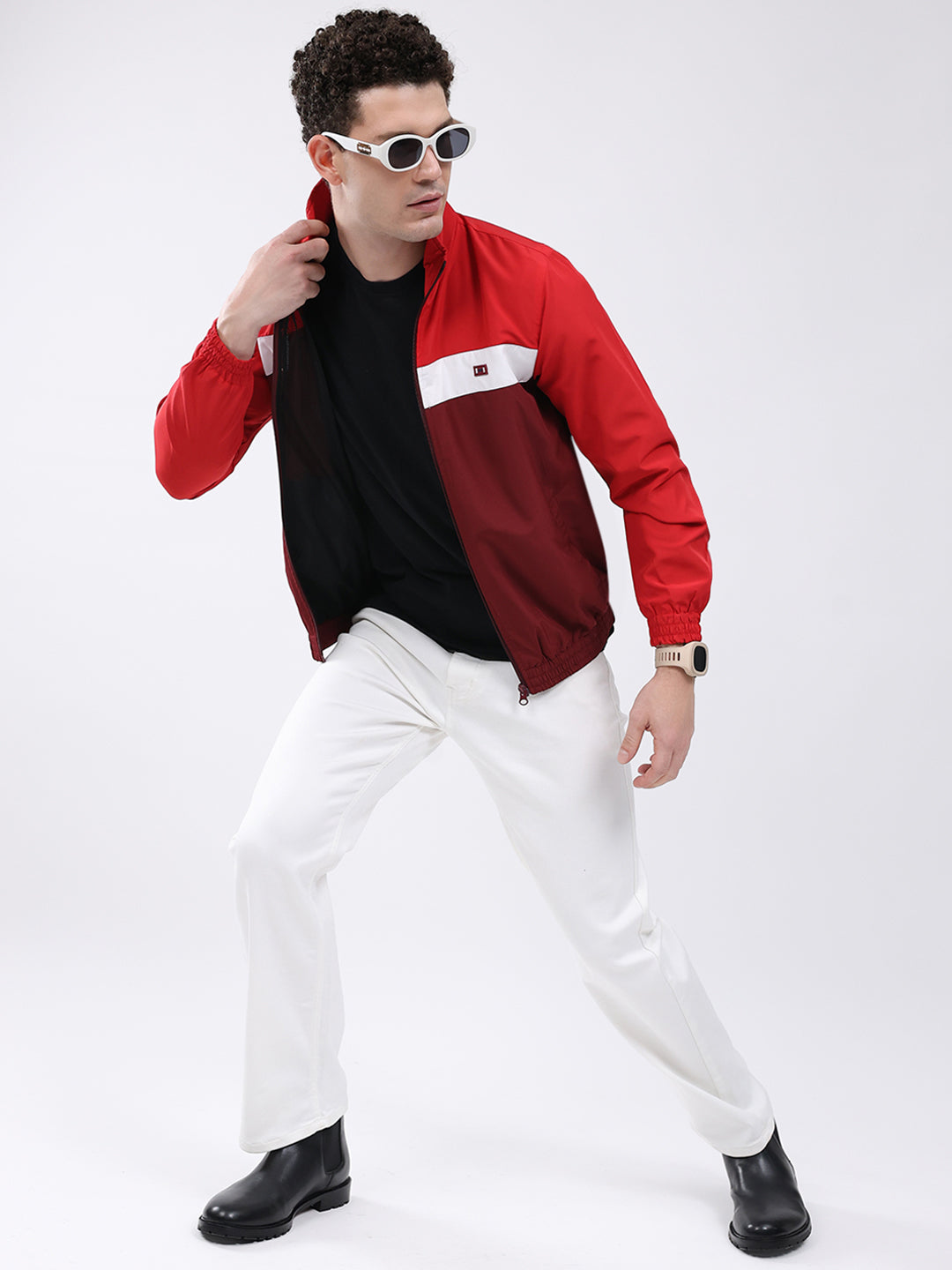 Men Maroon Printed Collar Full Sleeve Jacket