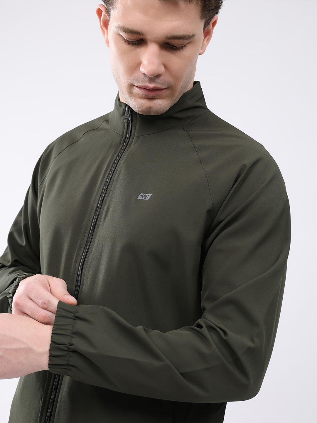 Men Dark Green Printed Collar Full Sleeve Jacket