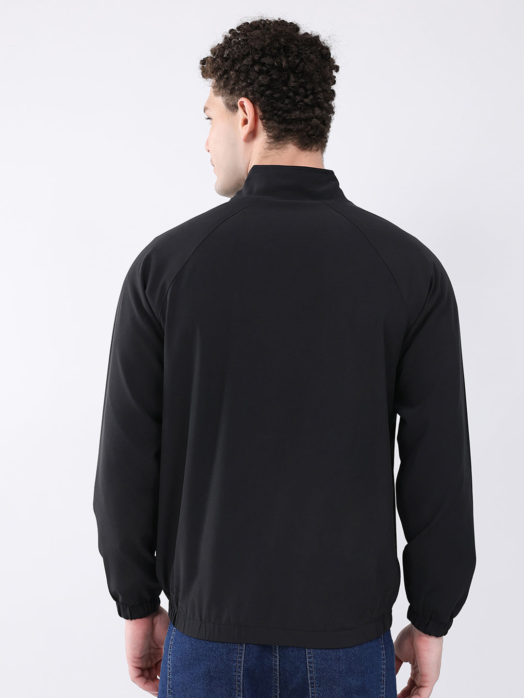 Men Black Printed Collar Full Sleeve Jacket