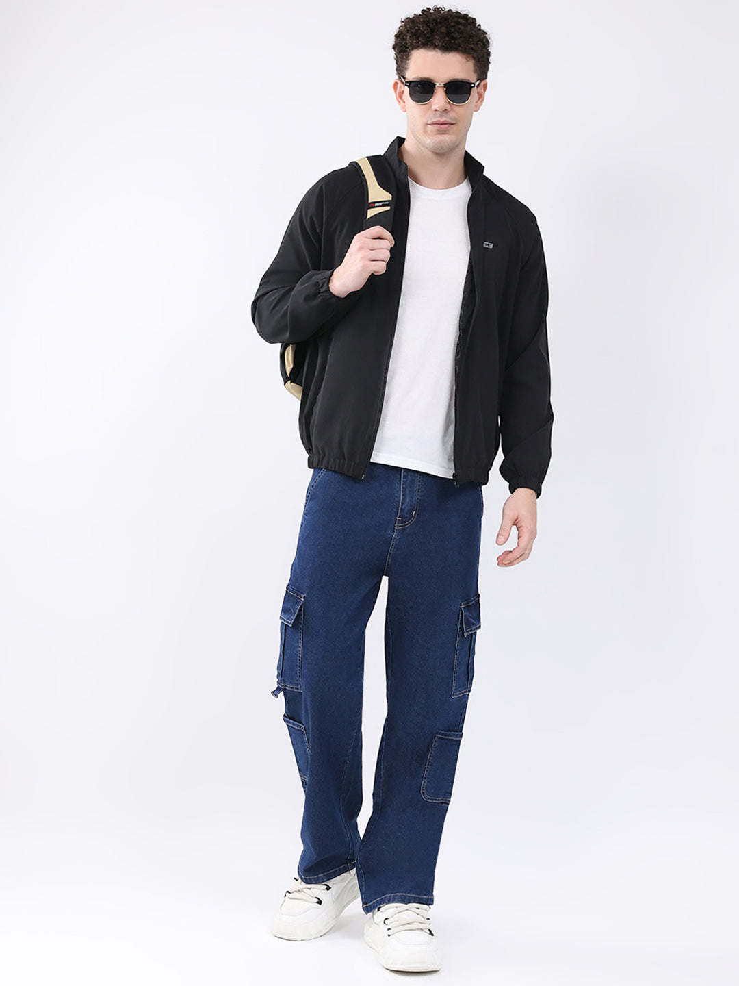 Men Black Printed Collar Full Sleeve Jacket