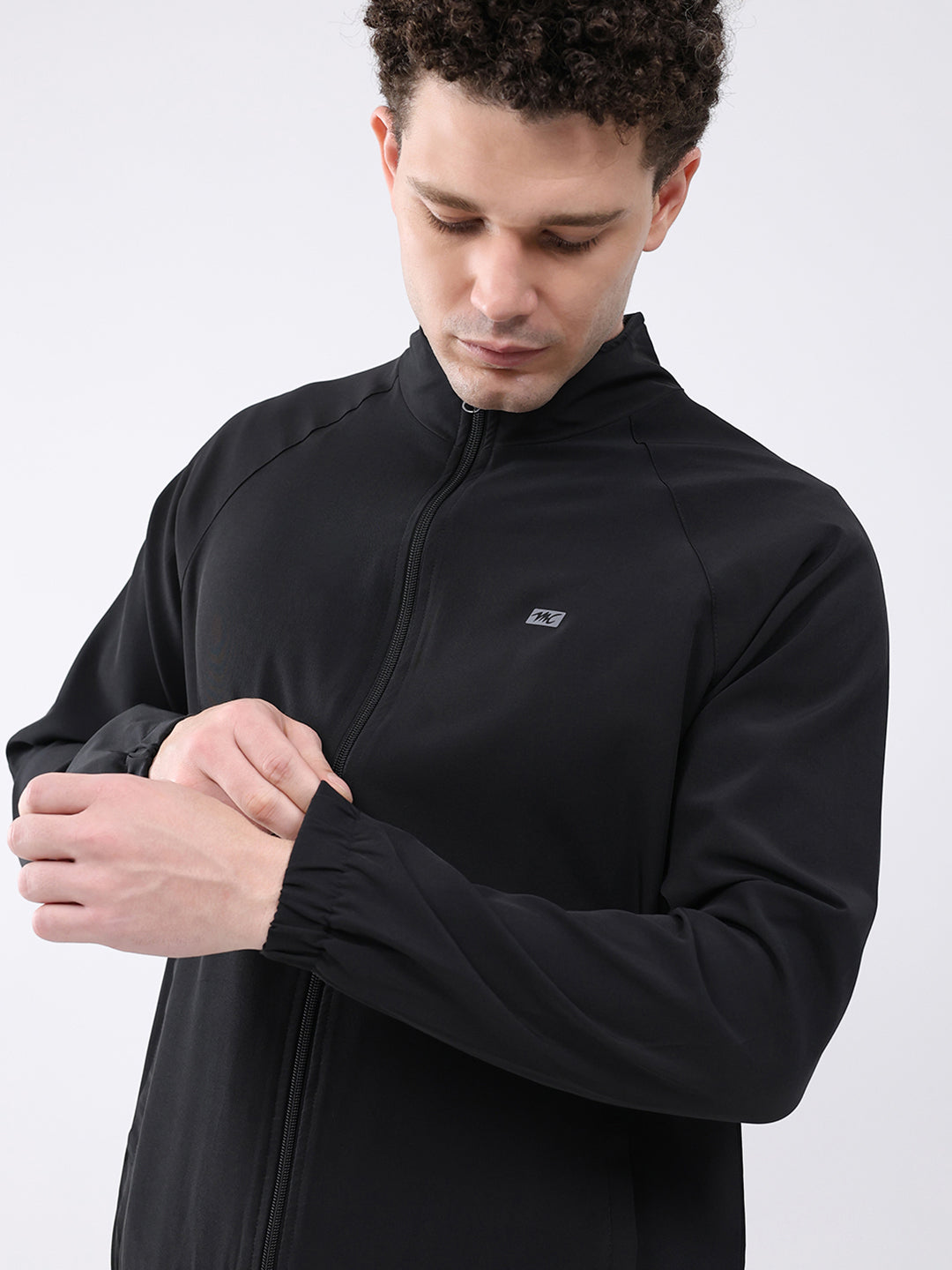 Men Black Printed Collar Full Sleeve Jacket