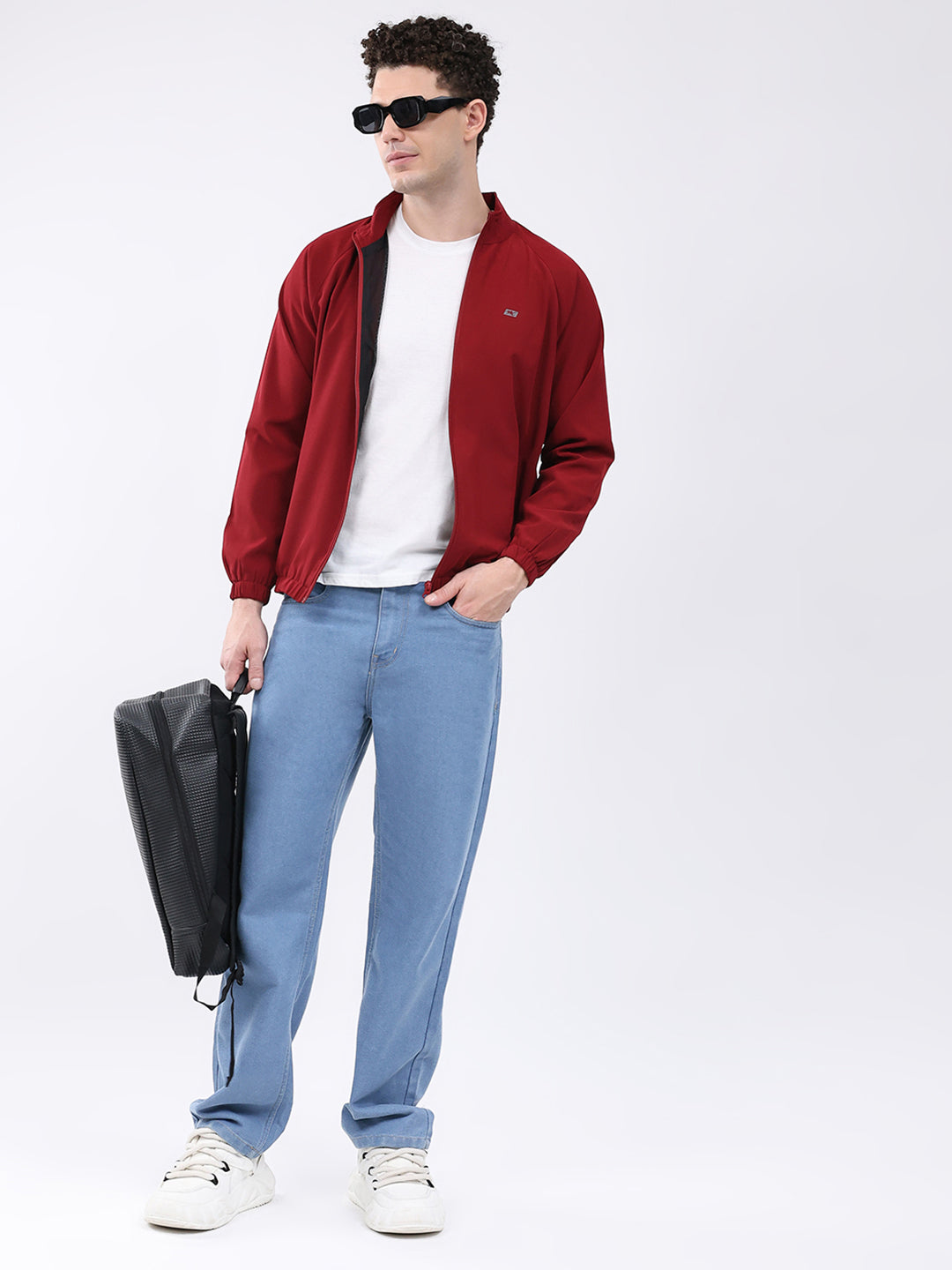 Men Maroon Printed Collar Full Sleeve Jacket