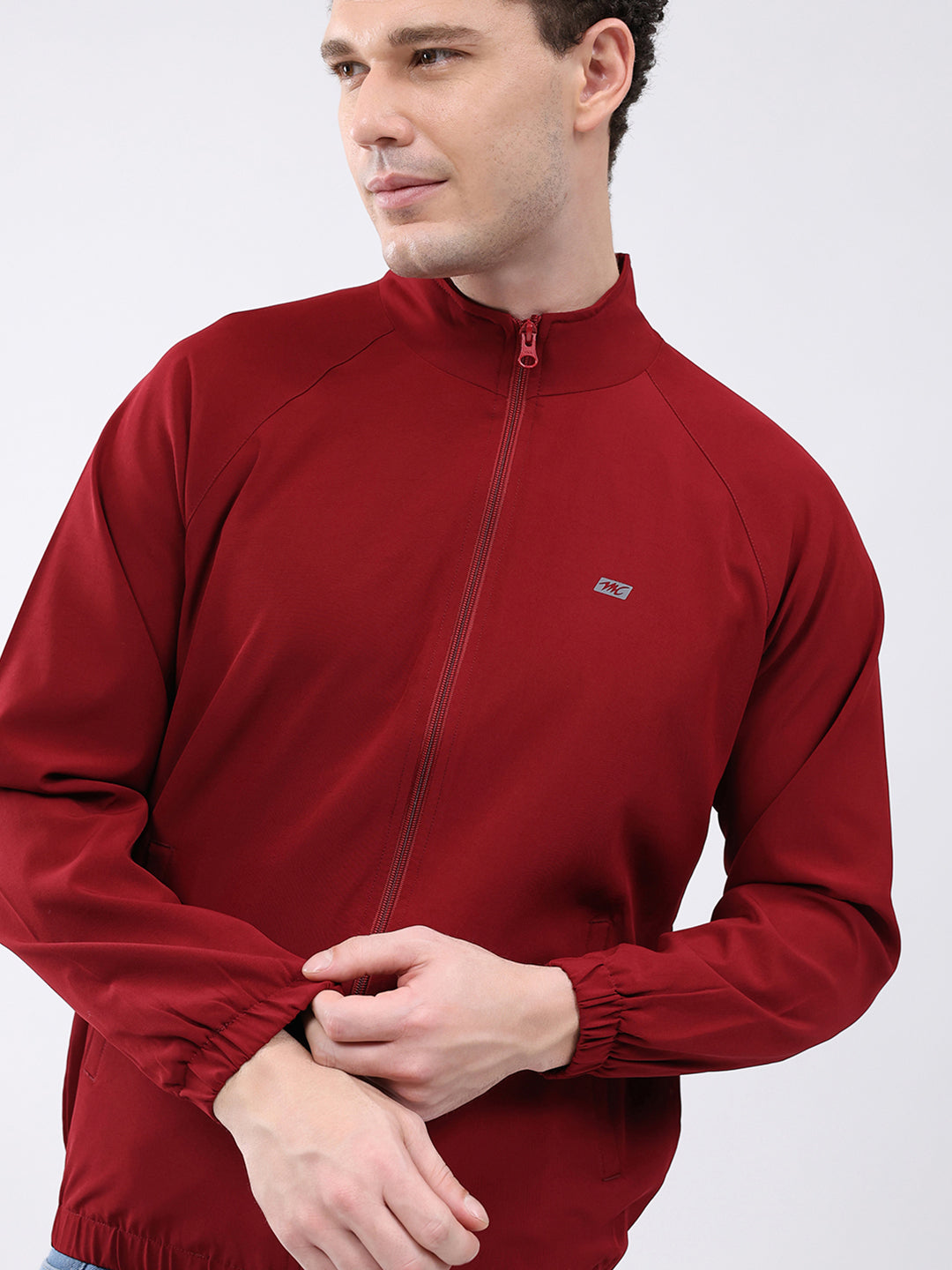 Men Maroon Printed Collar Full Sleeve Jacket