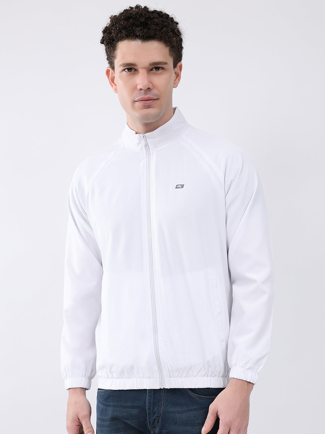 Men White Printed Collar Full Sleeve Jacket