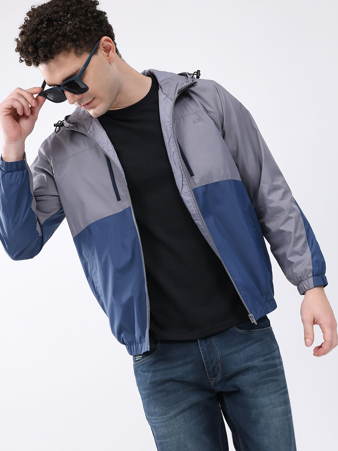 Men Grey Printed Collar Full Sleeve Jacket