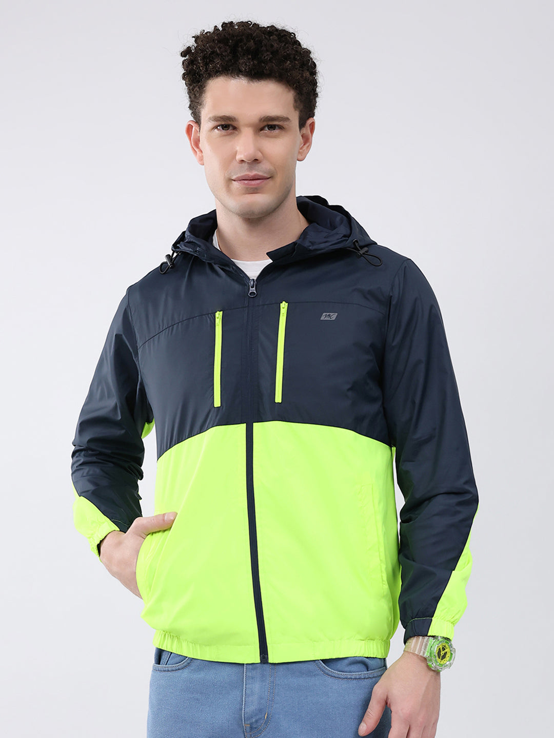 Men Green Printed Collar Full Sleeve Jacket