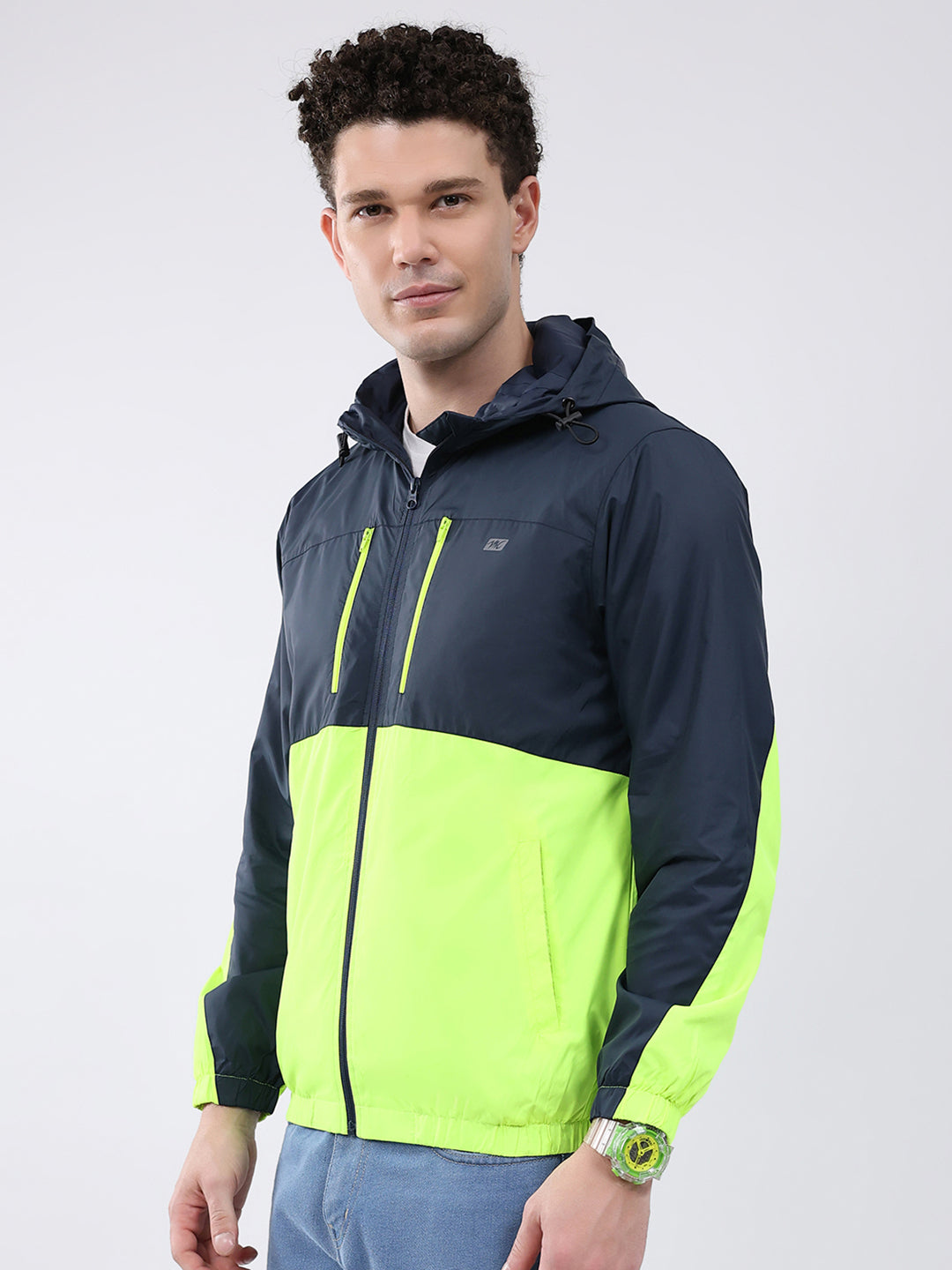 Men Green Printed Collar Full Sleeve Jacket