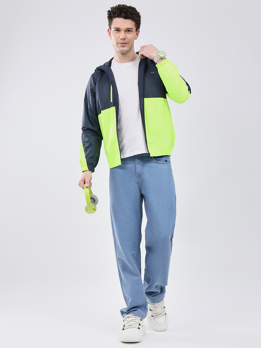 Men Green Printed Collar Full Sleeve Jacket