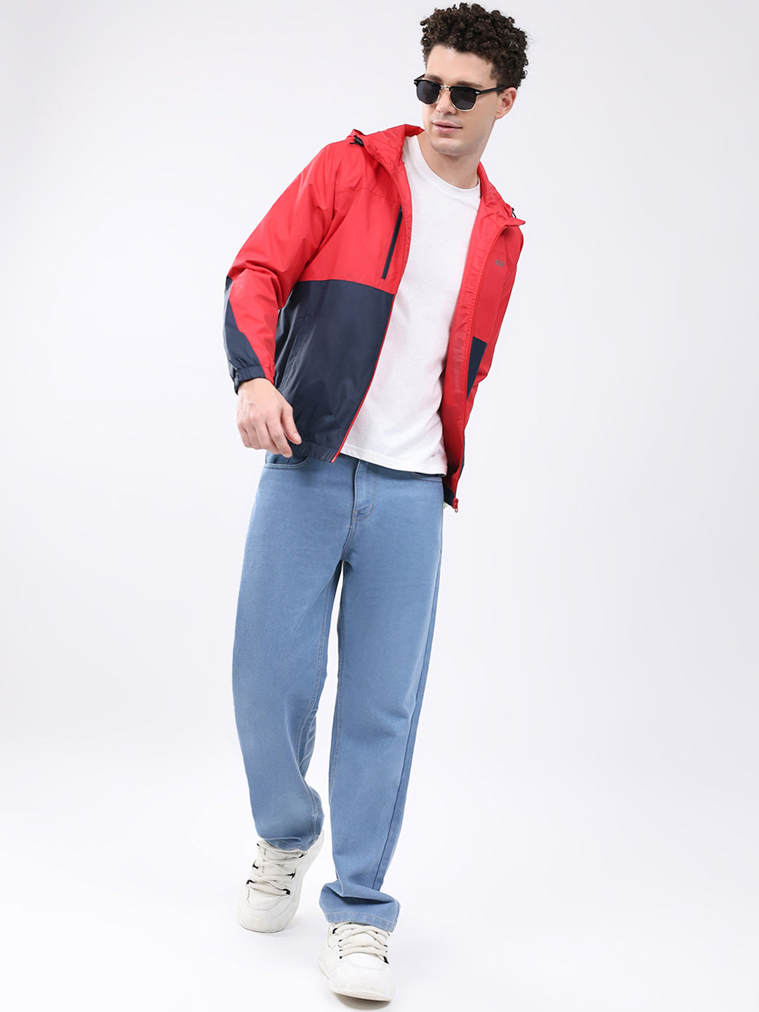 Men Red Printed Collar Full Sleeve Jacket