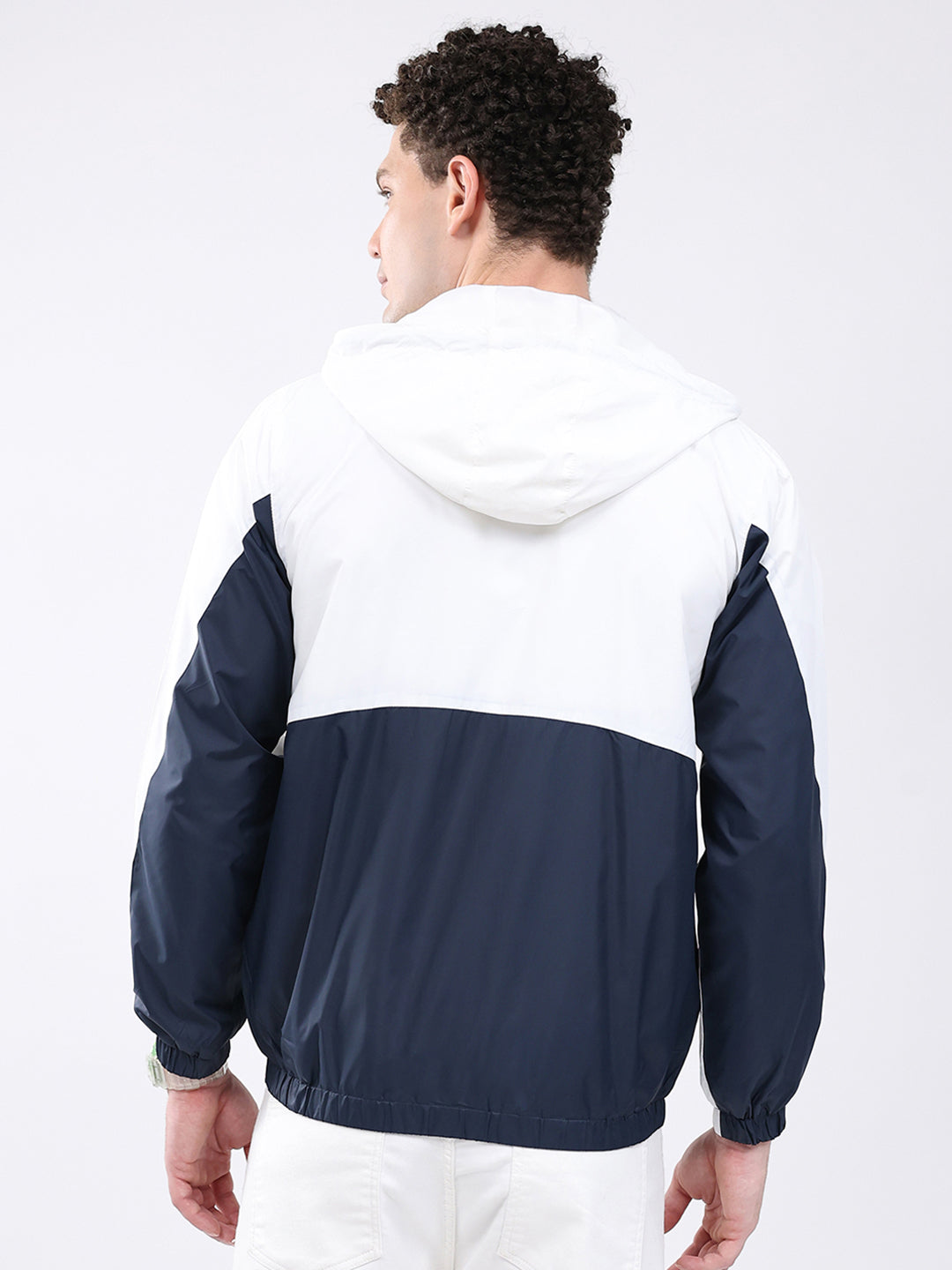 Men White Printed Collar Full Sleeve Jacket