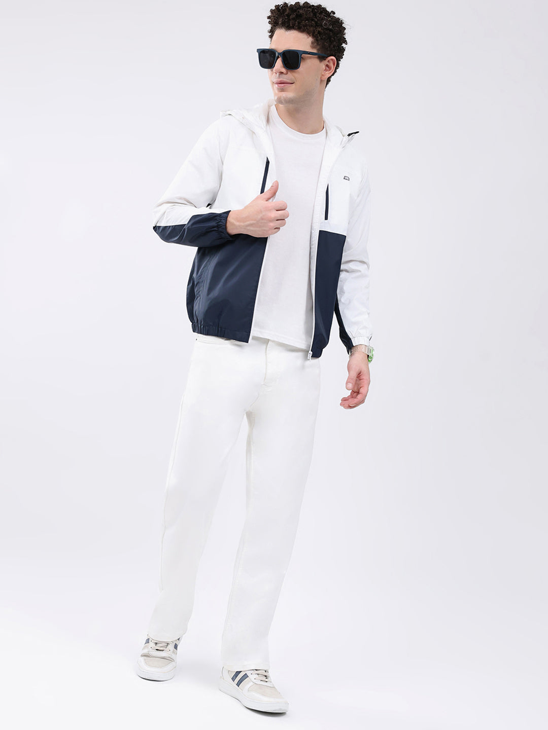 Men White Printed Collar Full Sleeve Jacket