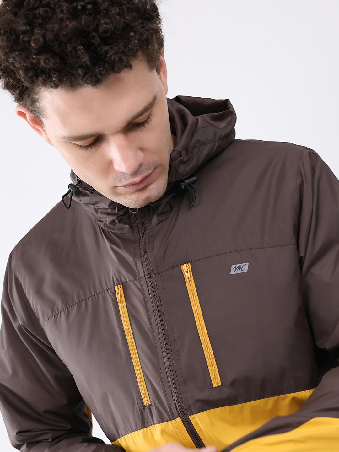 Men Brown Printed Collar Full Sleeve Jacket