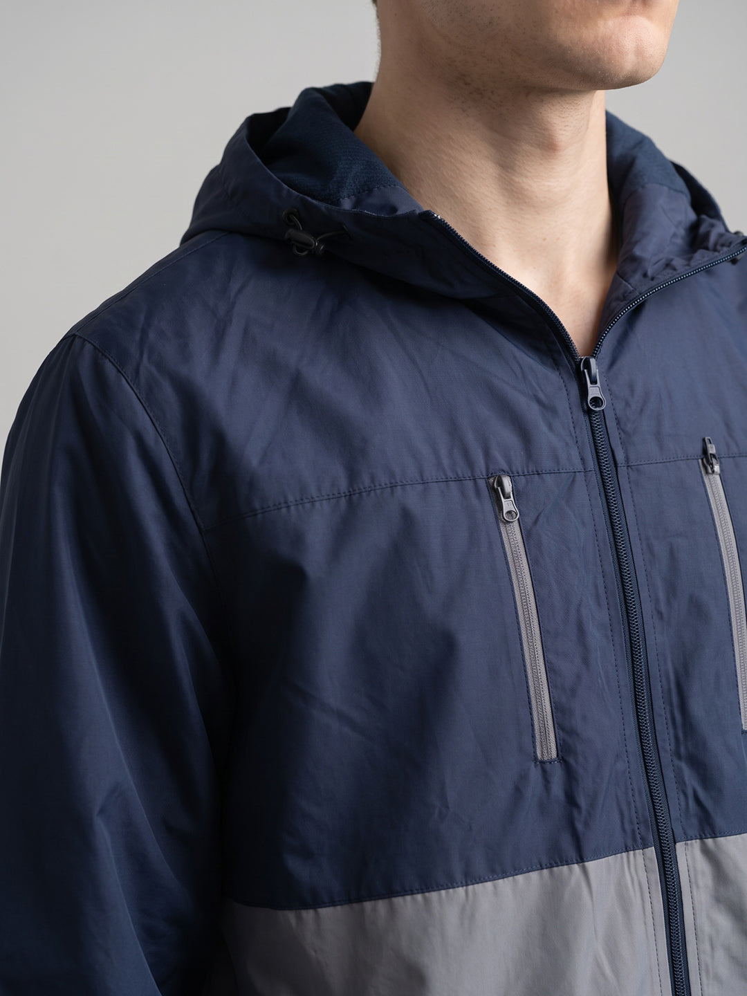 Men Grey Designer Hooded Full Sleeve Jacket