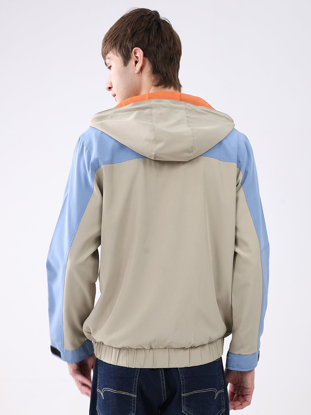 Men Sky Blue Printed Collar Full Sleeve Jacket