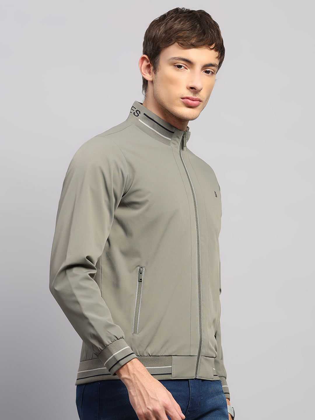 Luxuria Men Olive Solid Mock Neck Full Sleeve Jacket