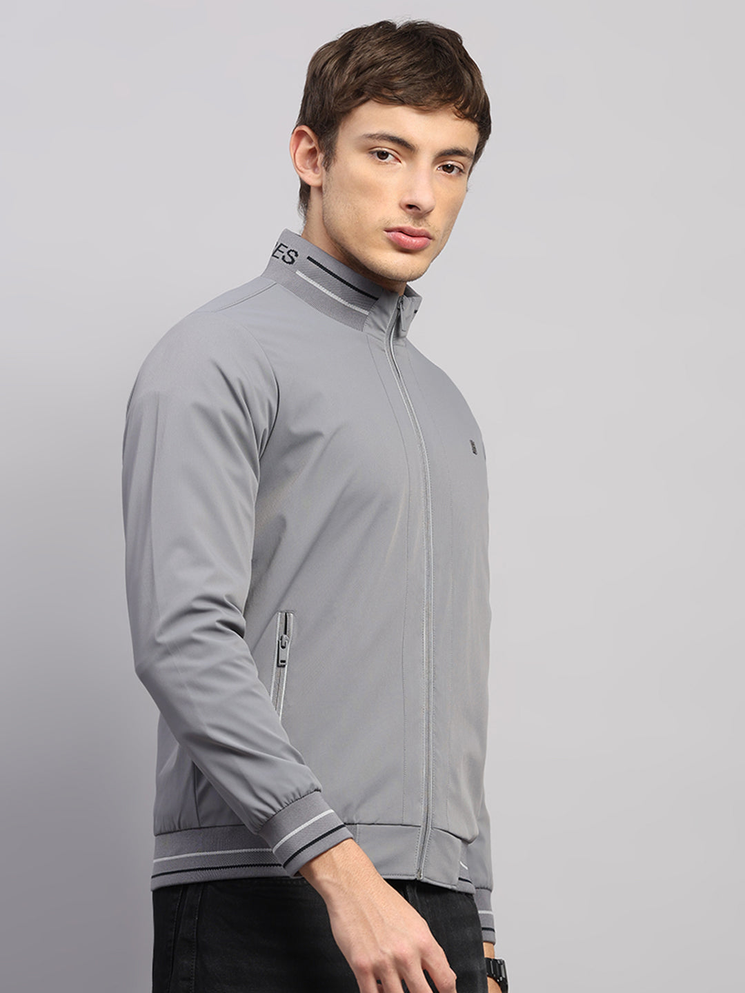 Luxuria Men Grey Solid Mock Neck Full Sleeve Jacket