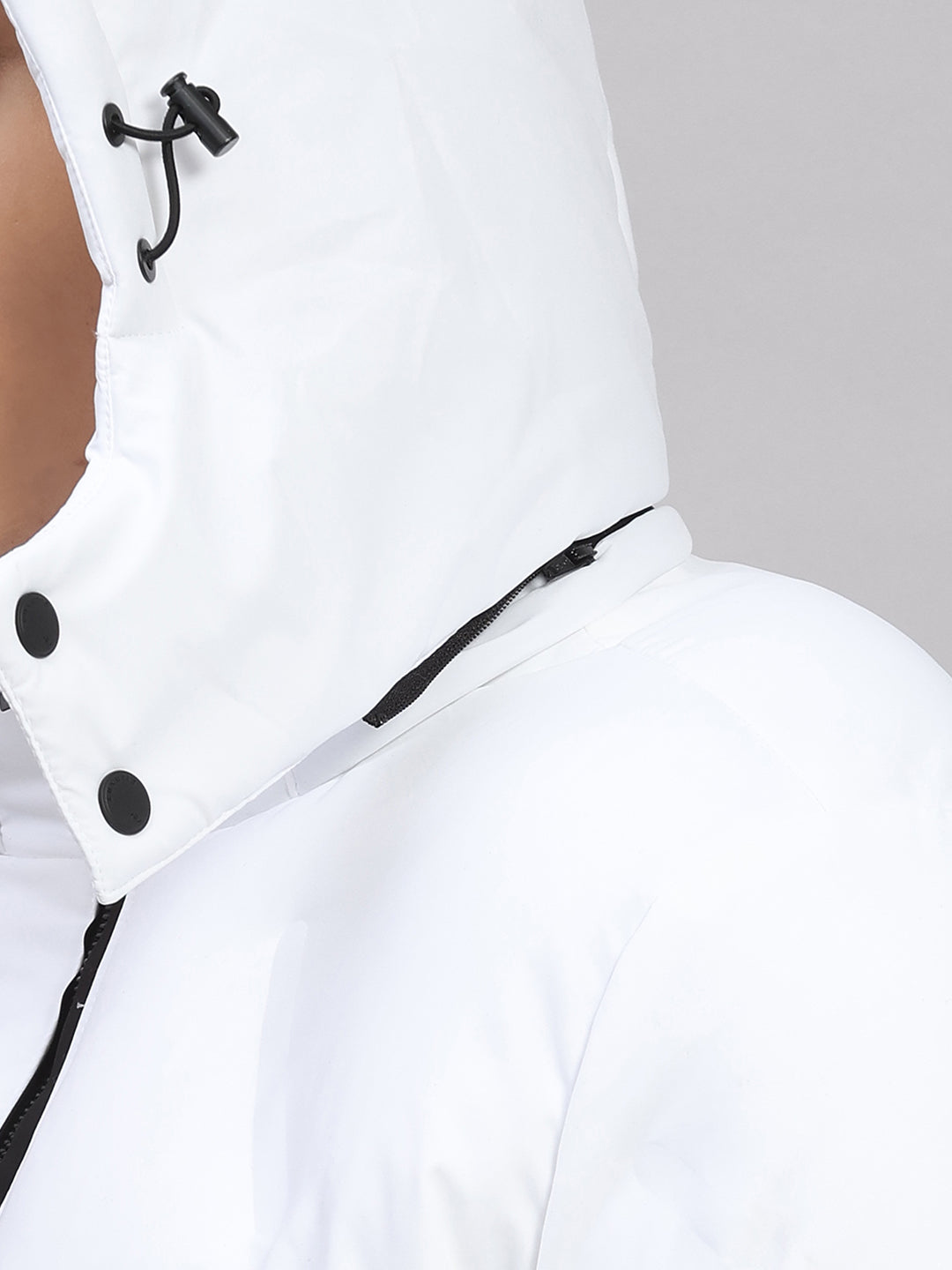 Luxuria Men White Solid Hooded Full Sleeve Jacket