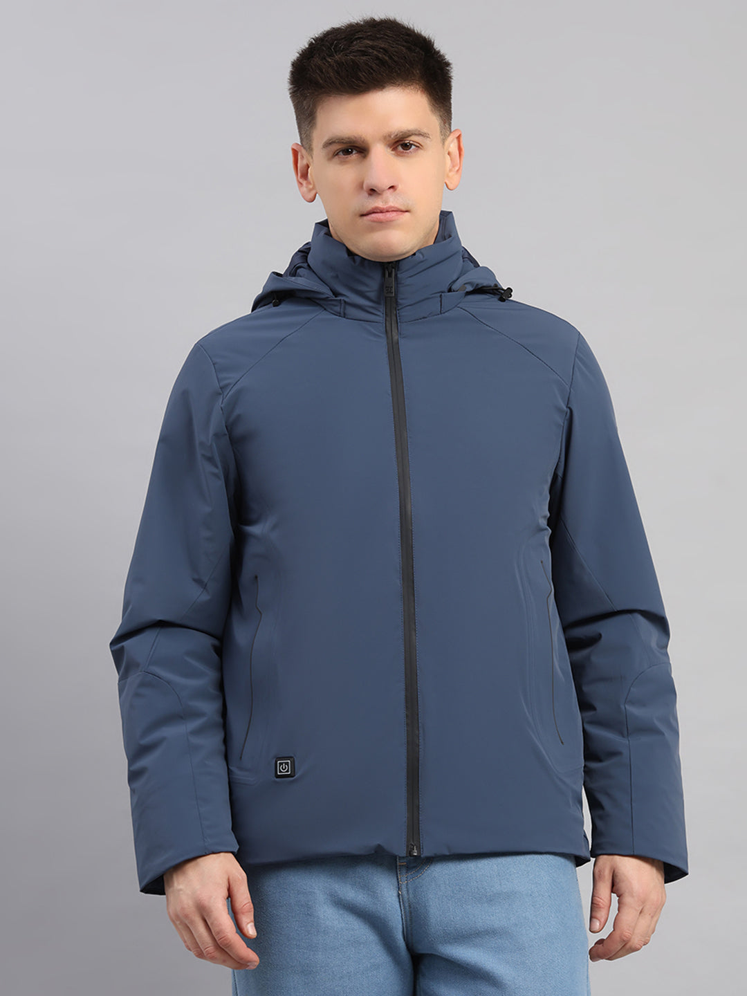 Luxuria Men Blue Solid Hooded Full Sleeve Jacket