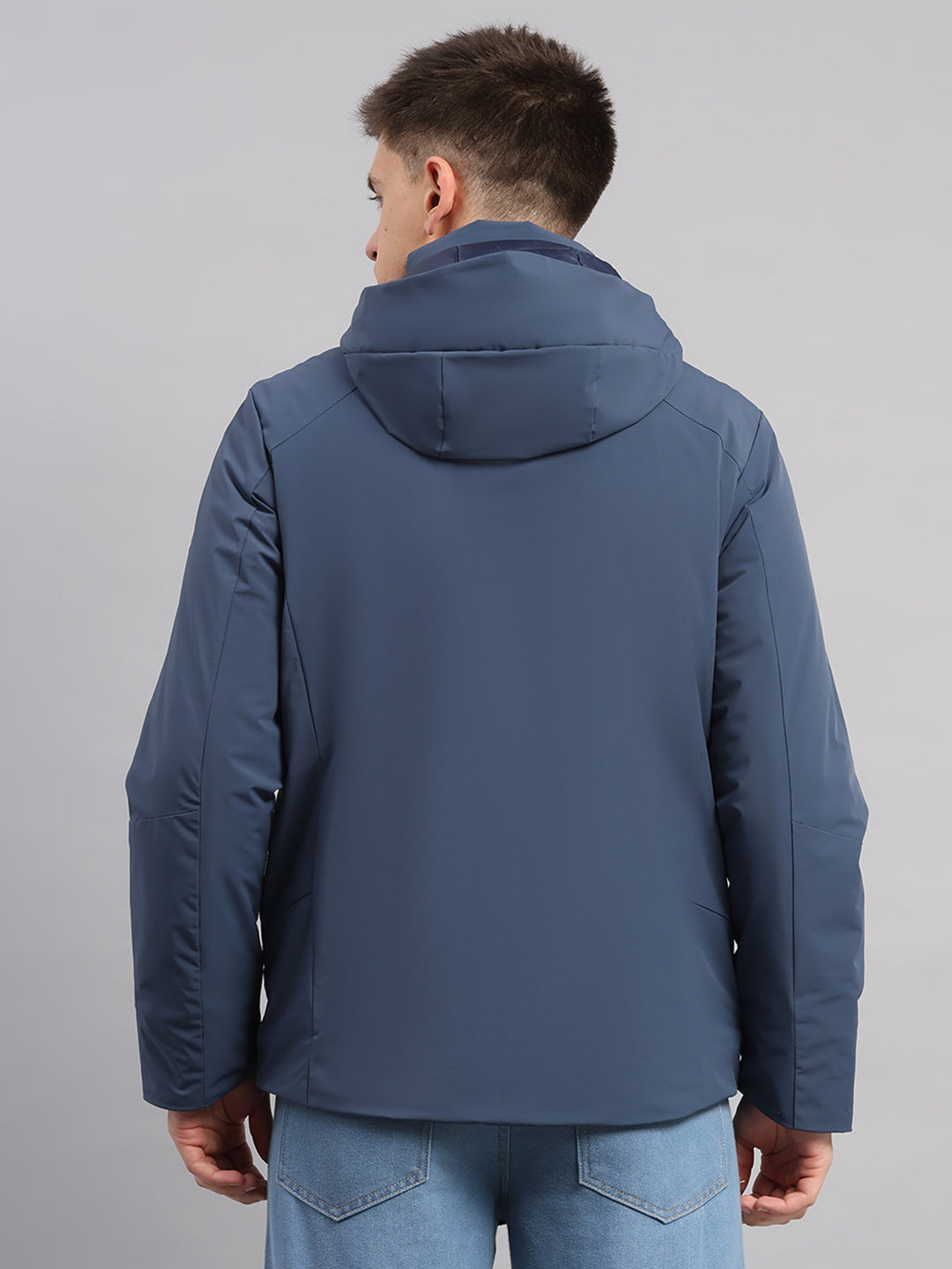 Luxuria Men Blue Solid Hooded Full Sleeve Jacket