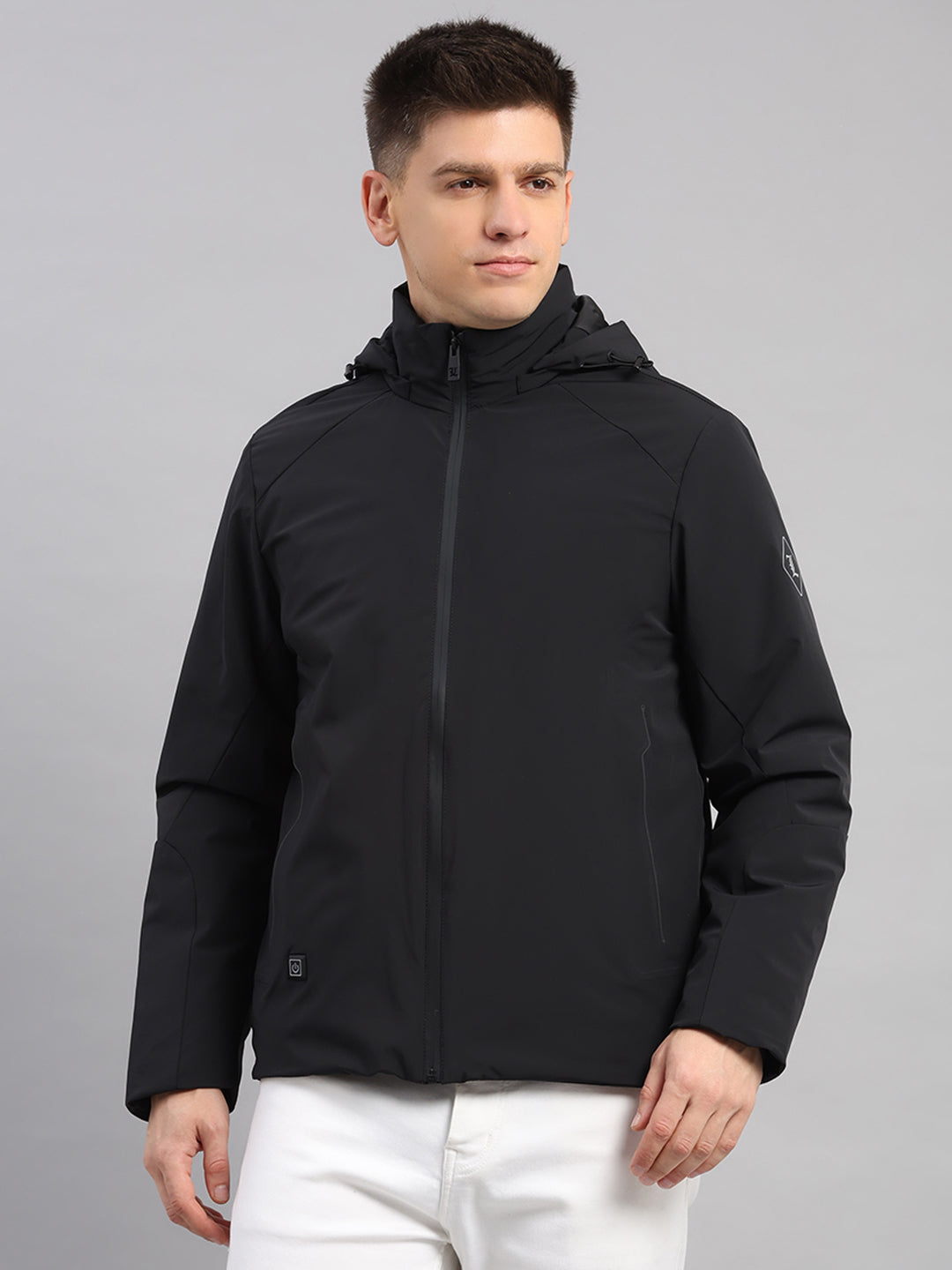 Luxuria Men Black Solid Hooded Full Sleeve Jacket