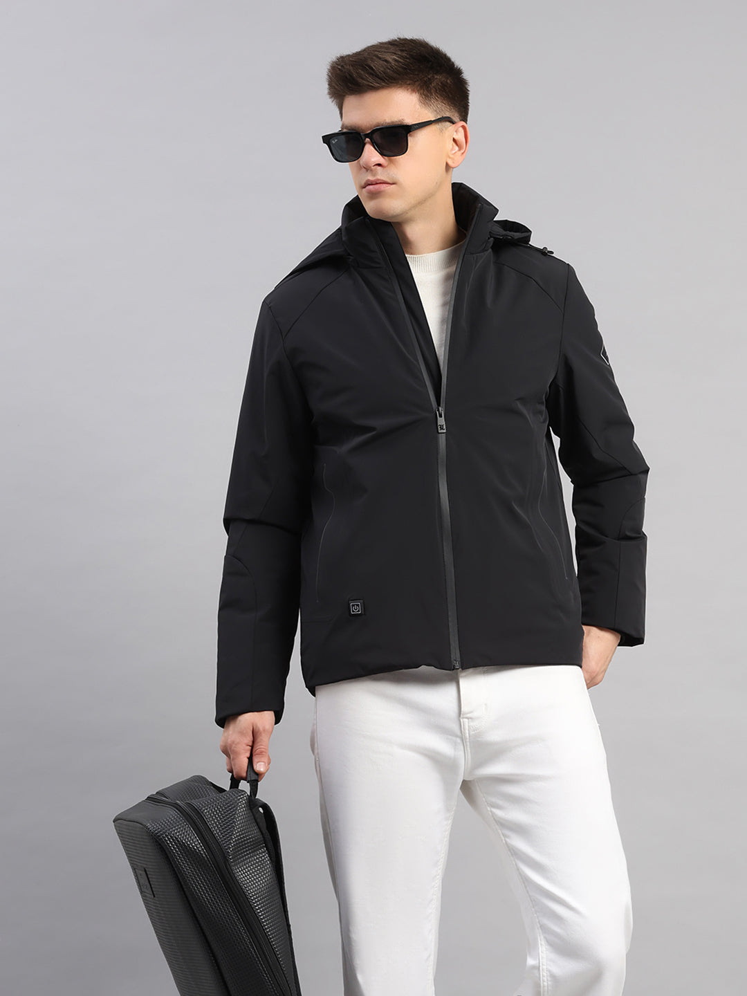 Luxuria Men Black Solid Hooded Full Sleeve Jacket