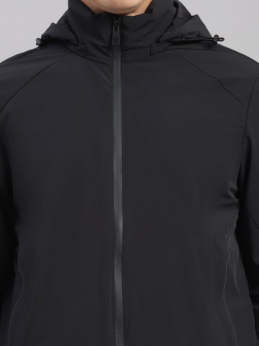 Luxuria Men Black Solid Hooded Full Sleeve Jacket