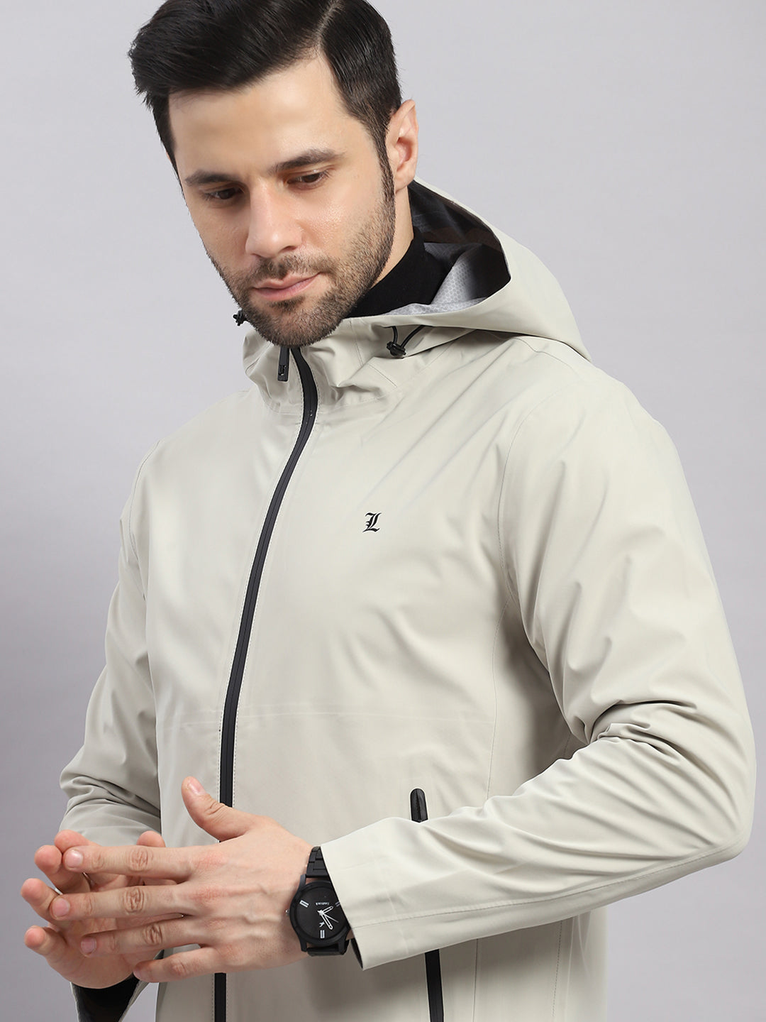 Luxuria Men Beige Check Hooded Full Sleeve Reversible Jacket