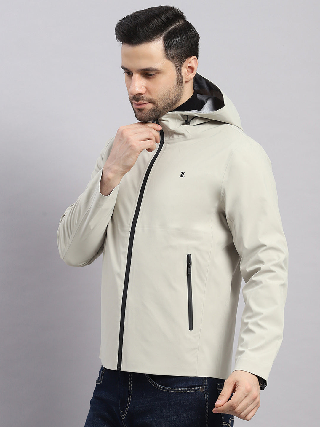 Luxuria Men Beige Check Hooded Full Sleeve Reversible Jacket