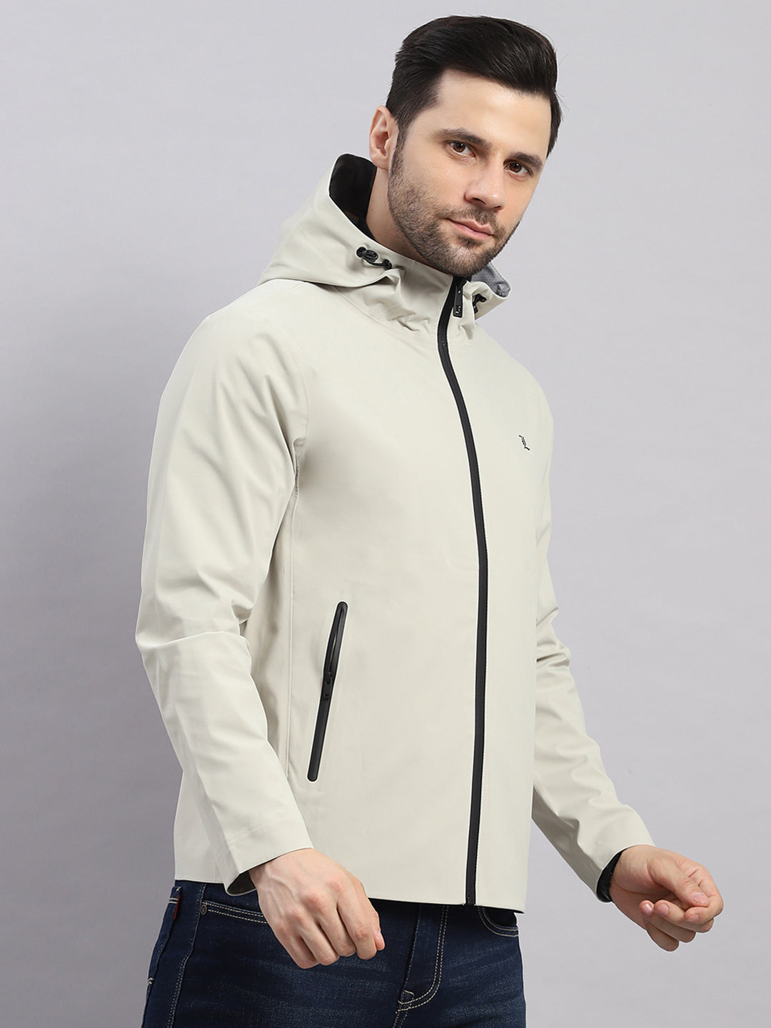 Luxuria Men Beige Check Hooded Full Sleeve Reversible Jacket