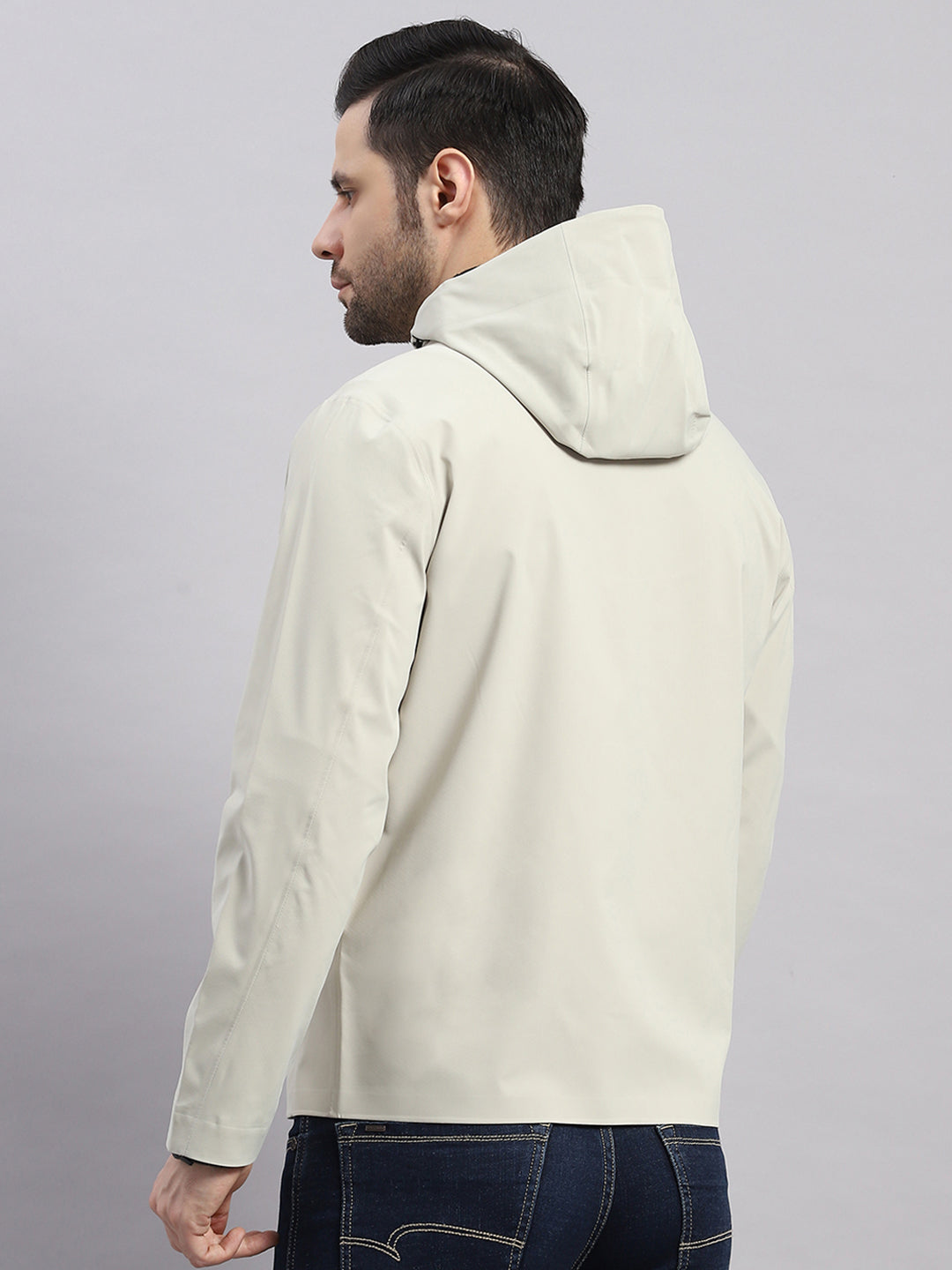 Luxuria Men Beige Check Hooded Full Sleeve Reversible Jacket