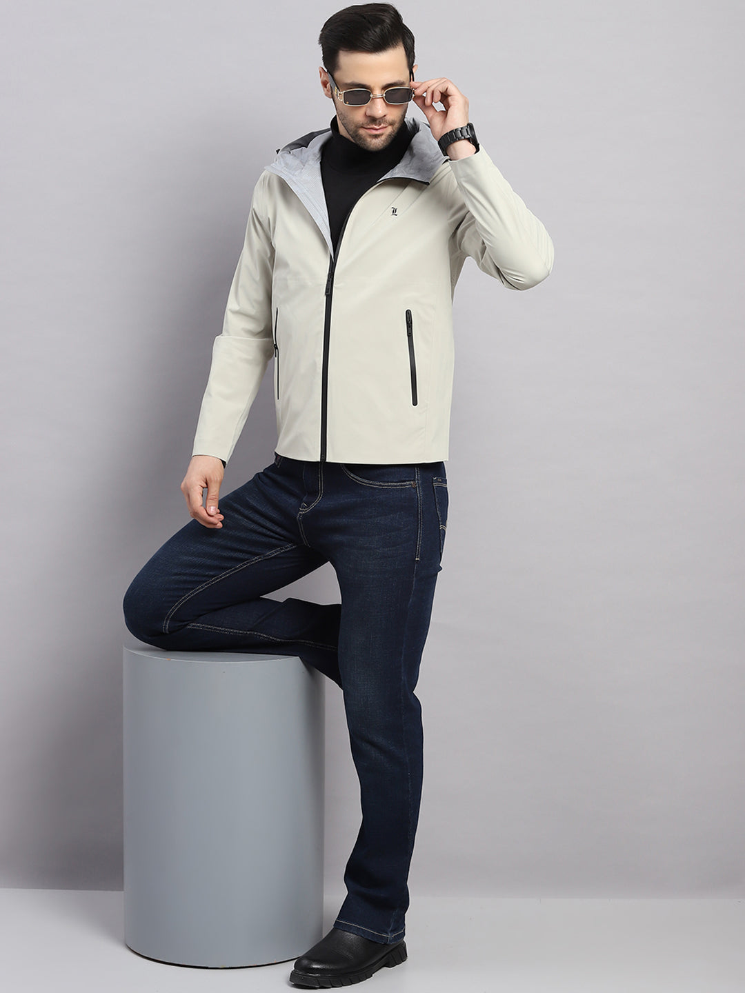 Luxuria Men Beige Check Hooded Full Sleeve Reversible Jacket