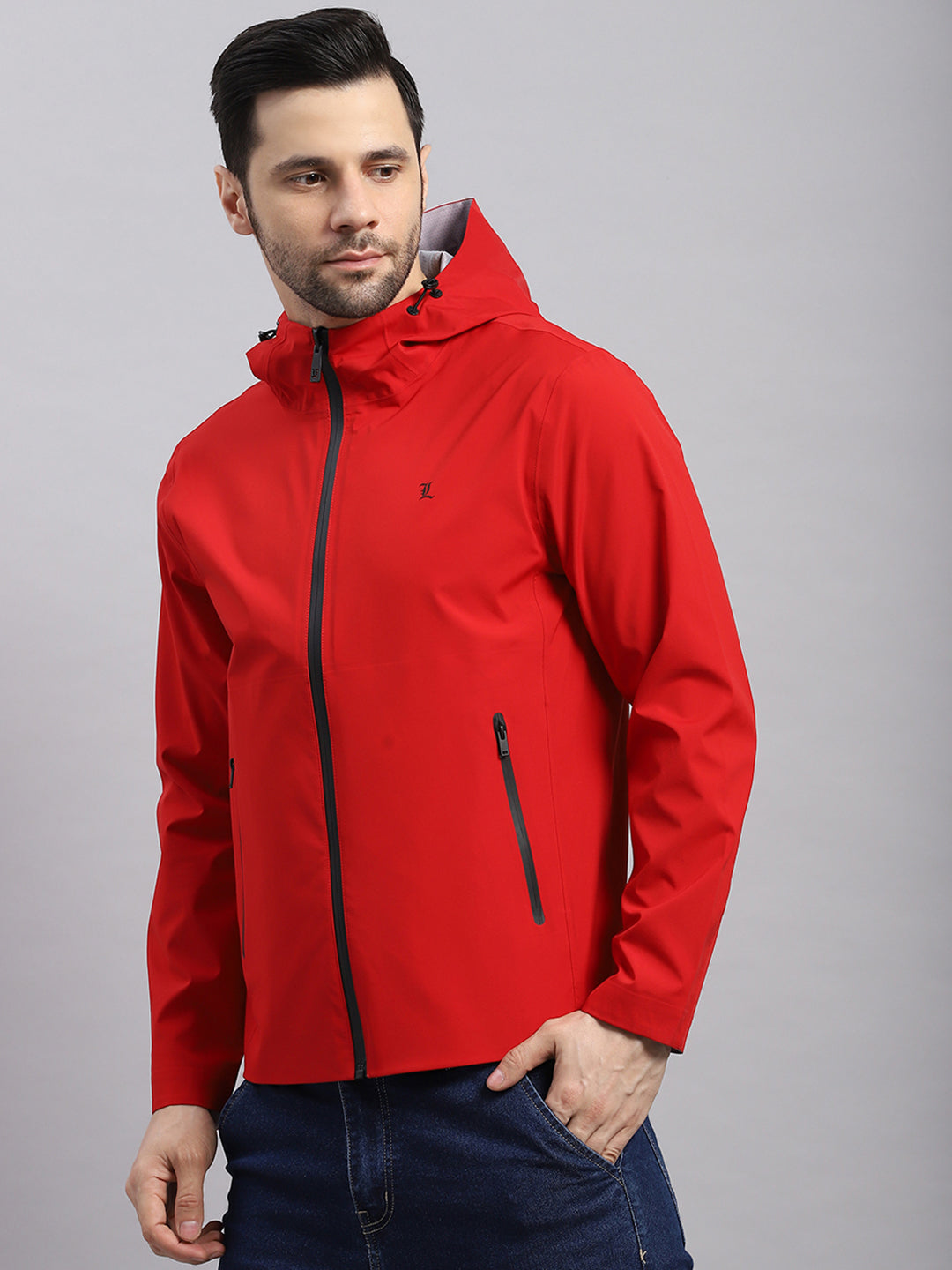 Luxuria Men Red Check Hooded Full Sleeve Reversible Jacket