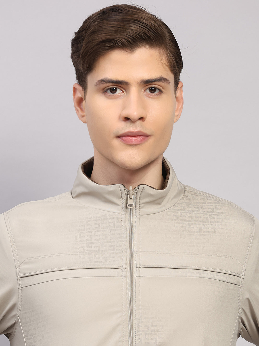 Luxuria Men Beige Solid Collar Full Sleeve Reversible Jacket