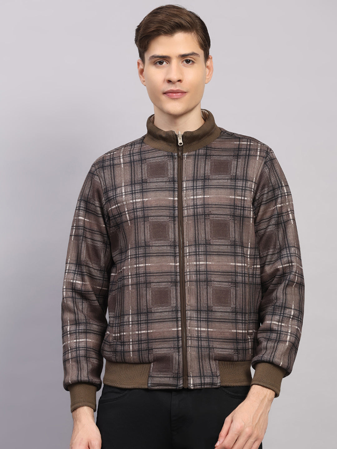 Luxuria Men Beige Solid Collar Full Sleeve Reversible Jacket