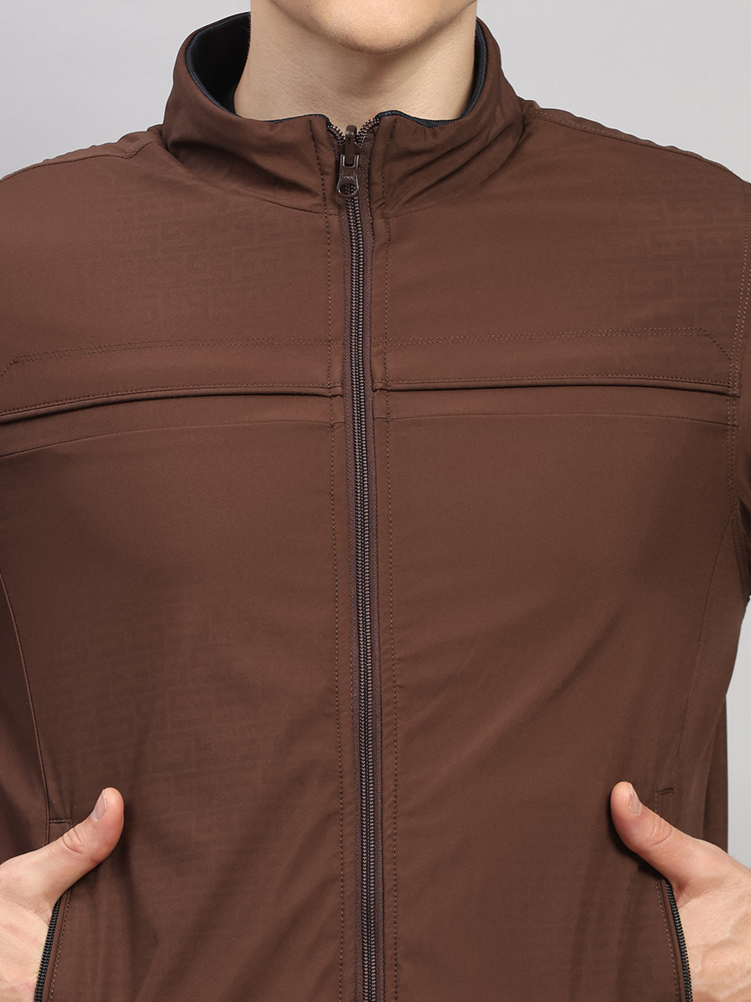 Luxuria Men Brown Solid Collar Full Sleeve Reversible Jacket