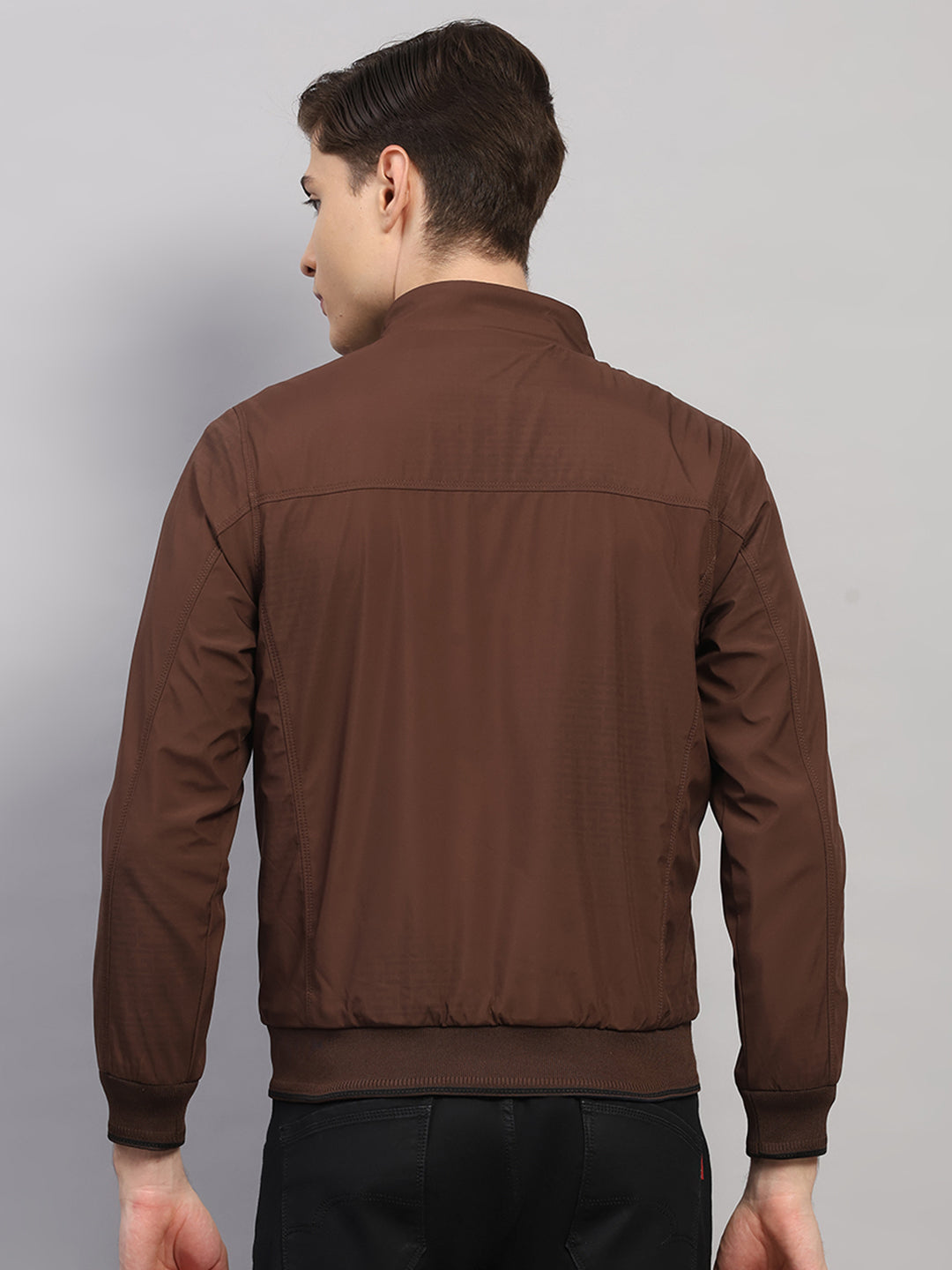 Luxuria Men Brown Solid Collar Full Sleeve Reversible Jacket